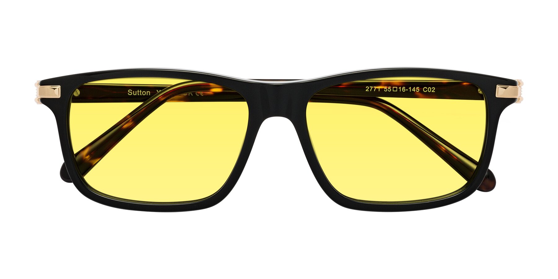 Folded Front of Sutton in Black/Tortoise with Medium Yellow Tinted Lenses