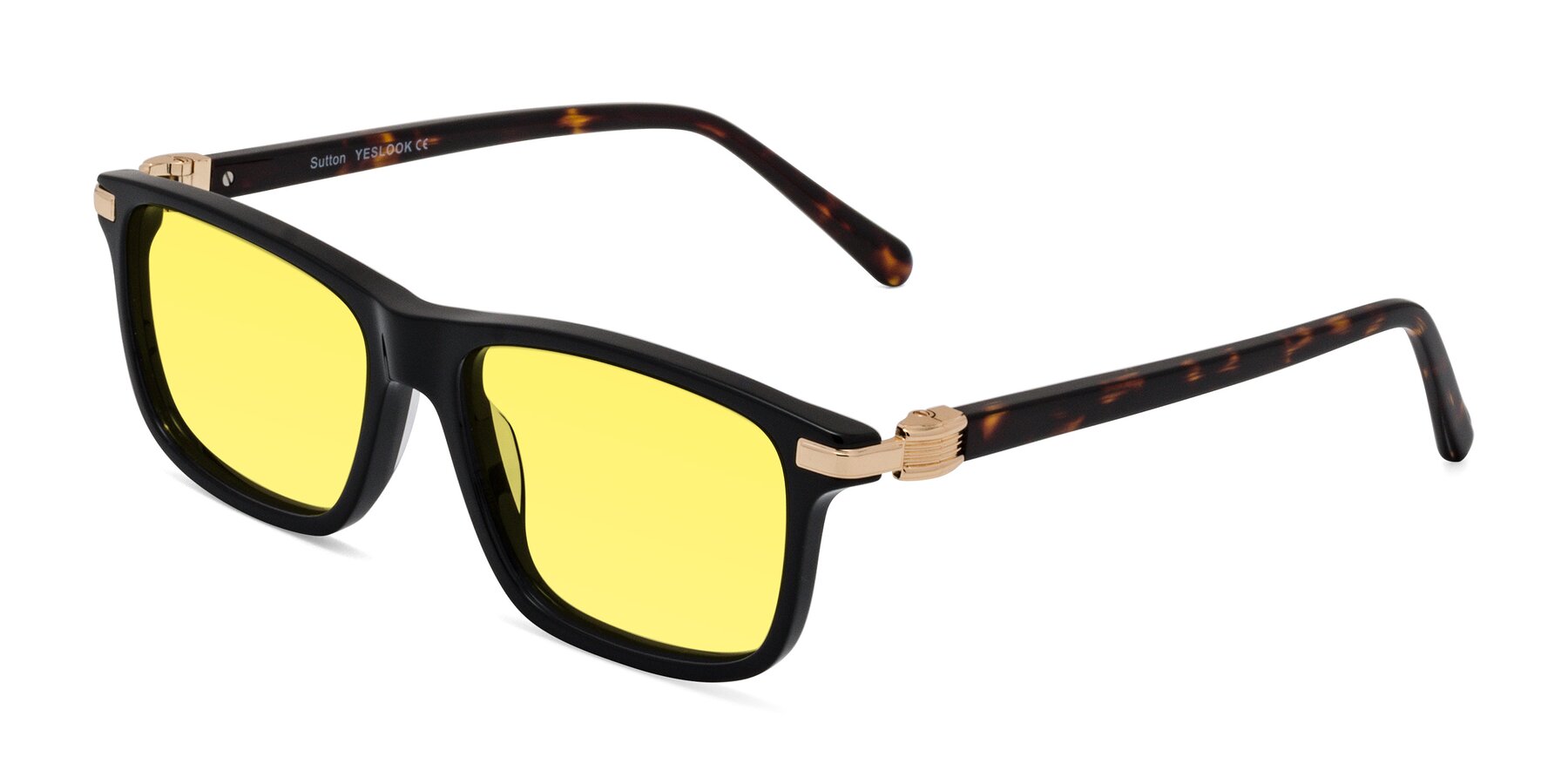 Angle of Sutton in Black/Tortoise with Medium Yellow Tinted Lenses