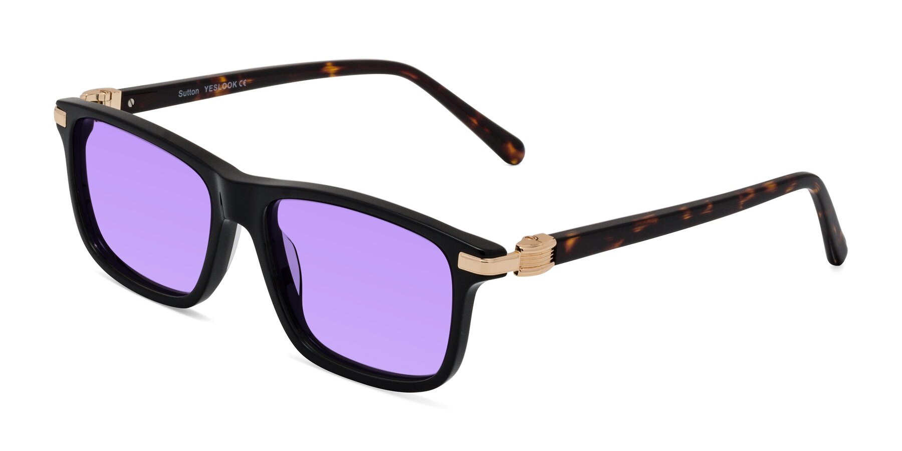 Angle of Sutton in Black/Tortoise with Medium Purple Tinted Lenses