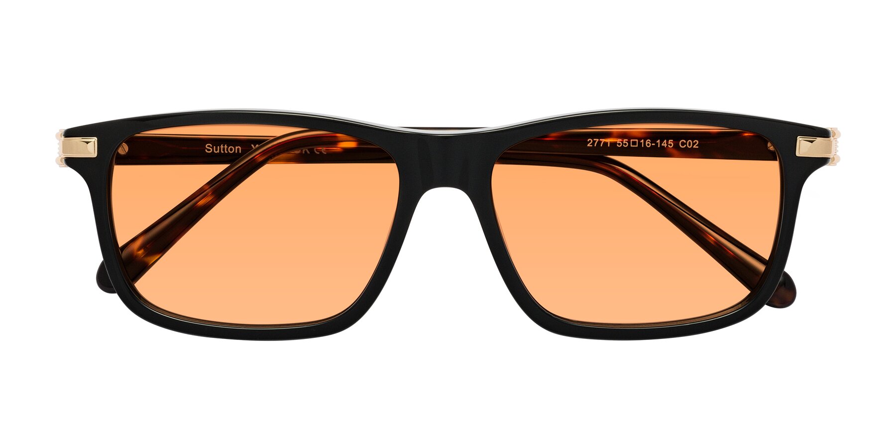 Folded Front of Sutton in Black/Tortoise with Medium Orange Tinted Lenses