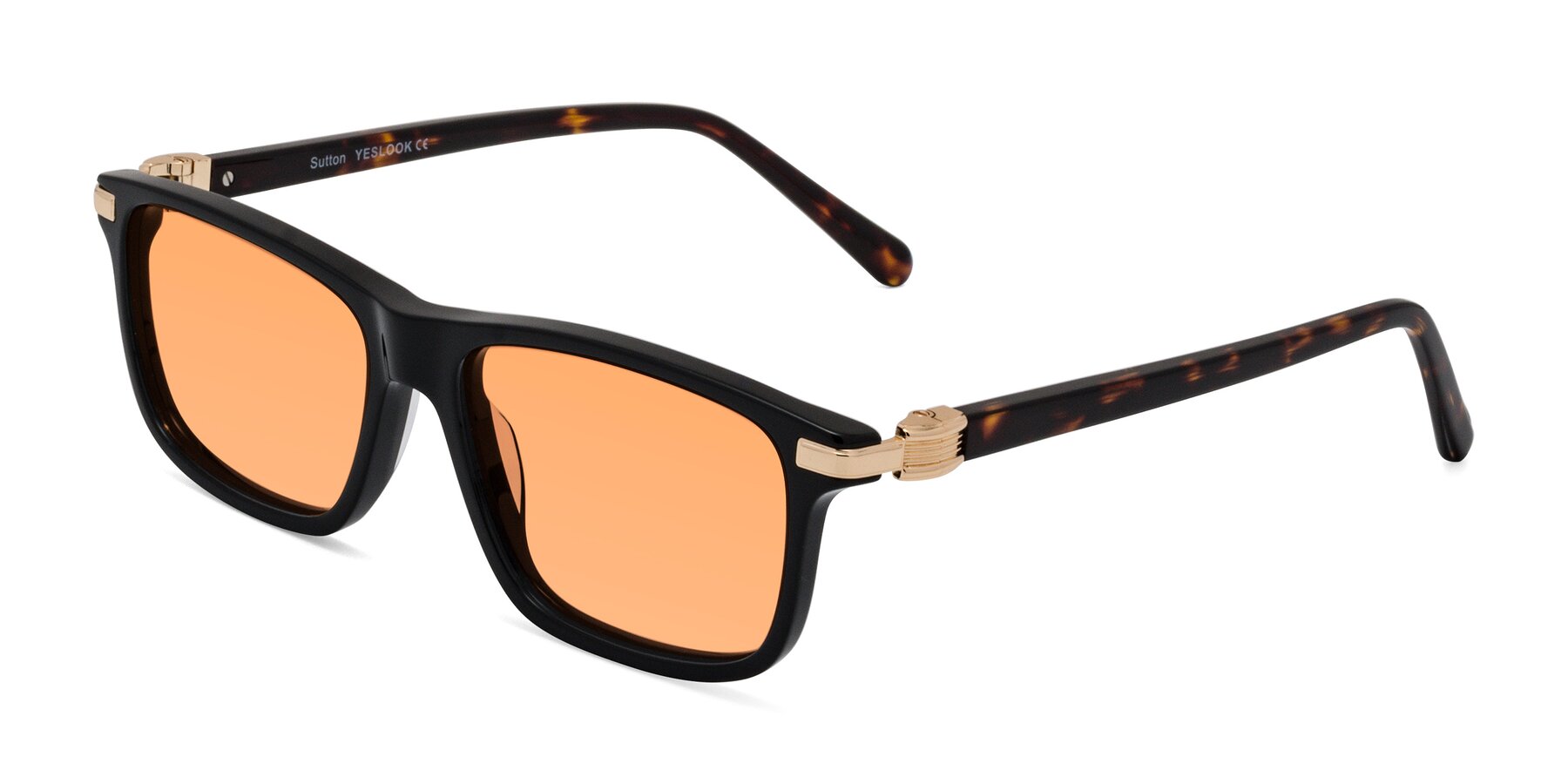 Angle of Sutton in Black/Tortoise with Medium Orange Tinted Lenses