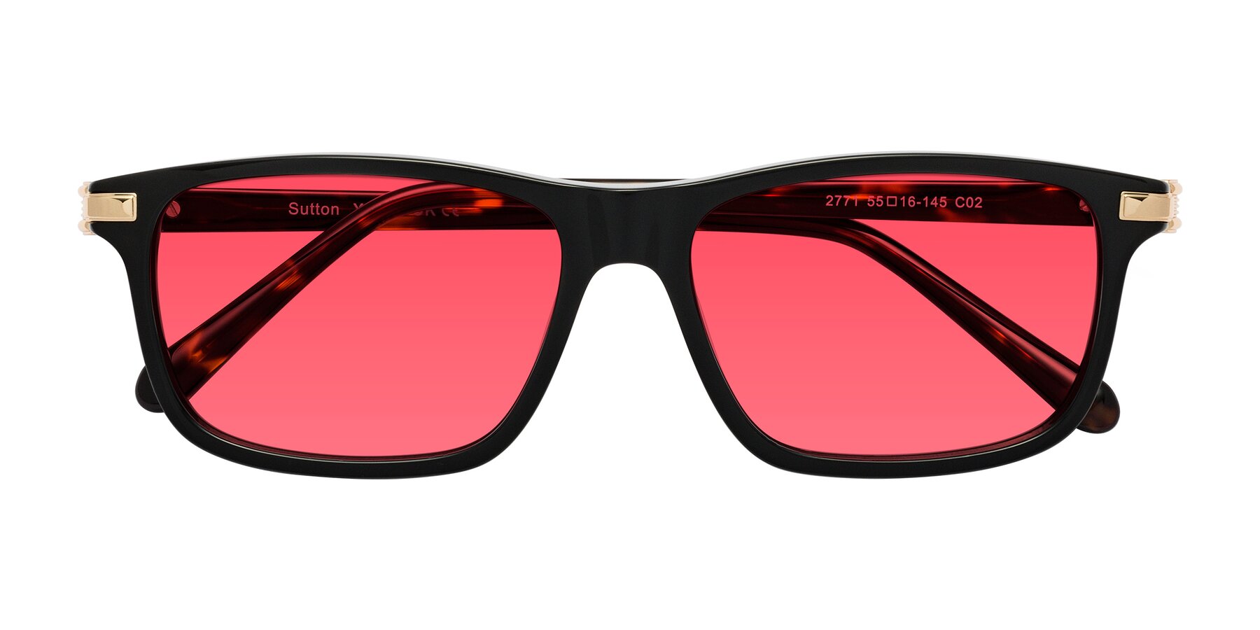 Folded Front of Sutton in Black/Tortoise with Red Tinted Lenses