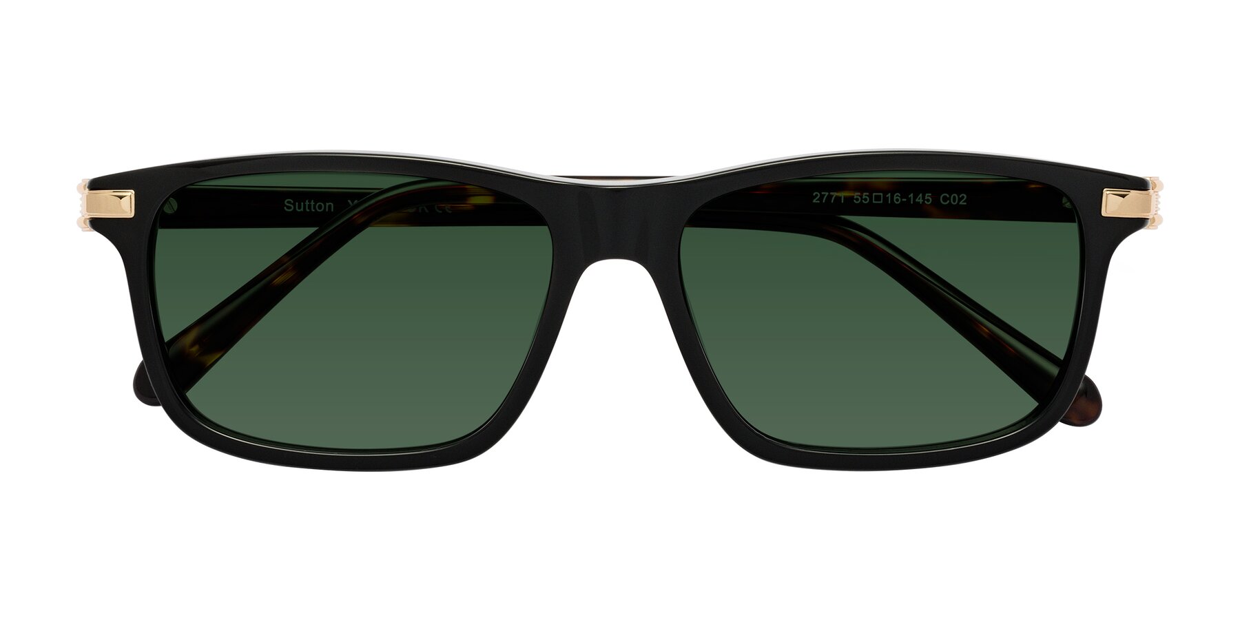 Folded Front of Sutton in Black/Tortoise with Green Tinted Lenses