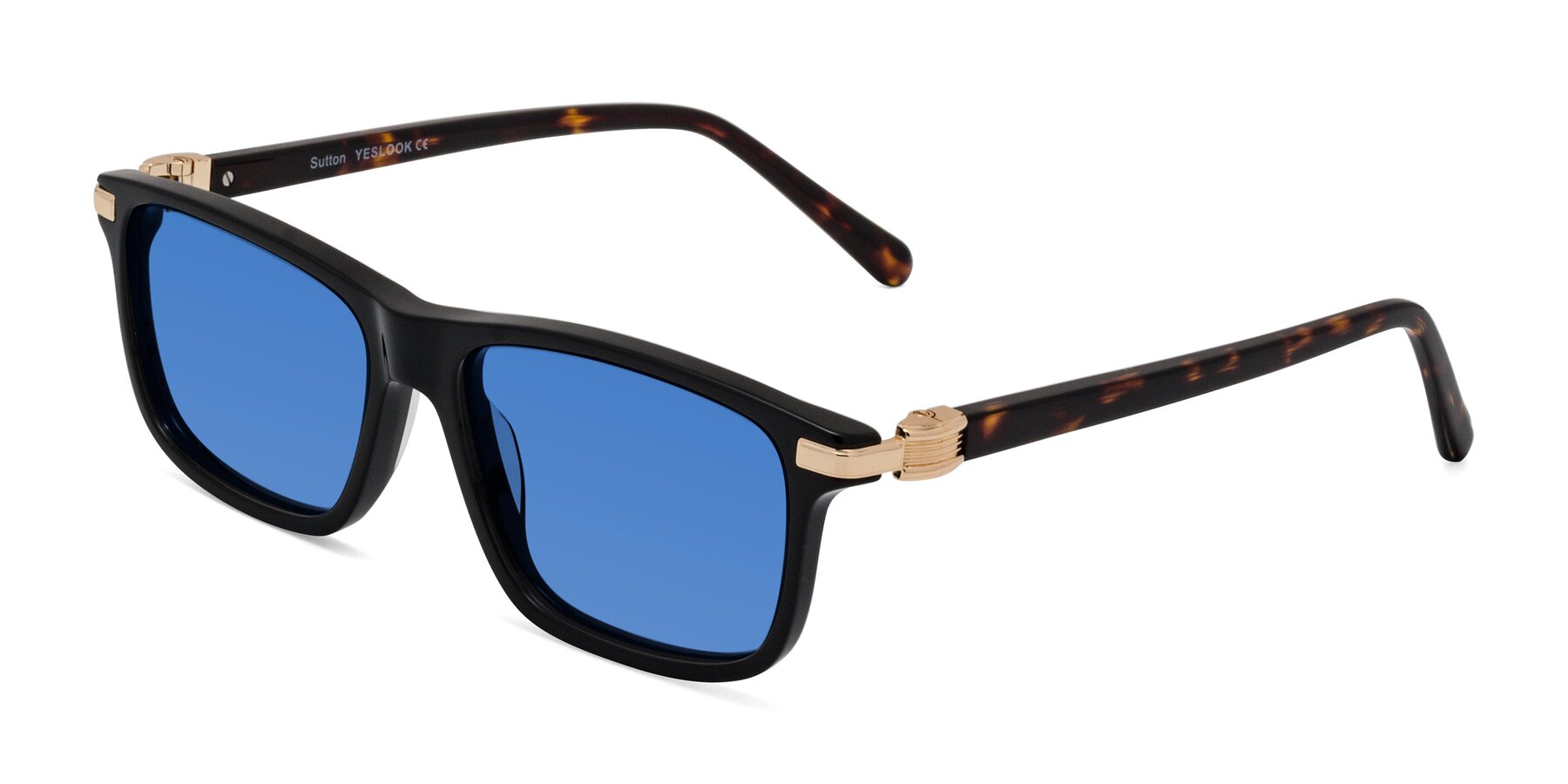 Angle of Sutton in Black/Tortoise with Blue Tinted Lenses
