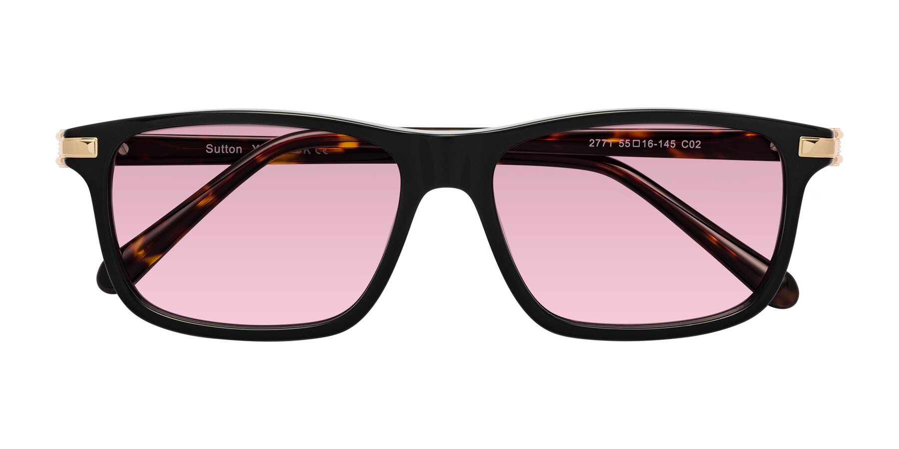 Folded Front of Sutton in Black/Tortoise with Light Wine Tinted Lenses