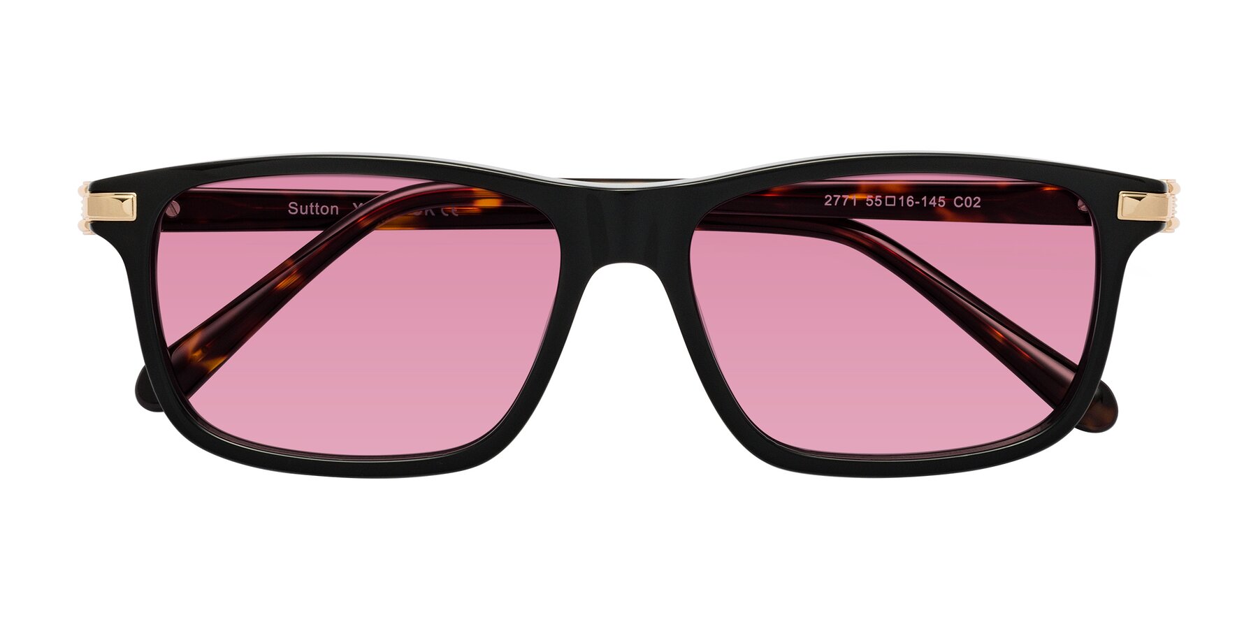 Folded Front of Sutton in Black/Tortoise with Medium Wine Tinted Lenses