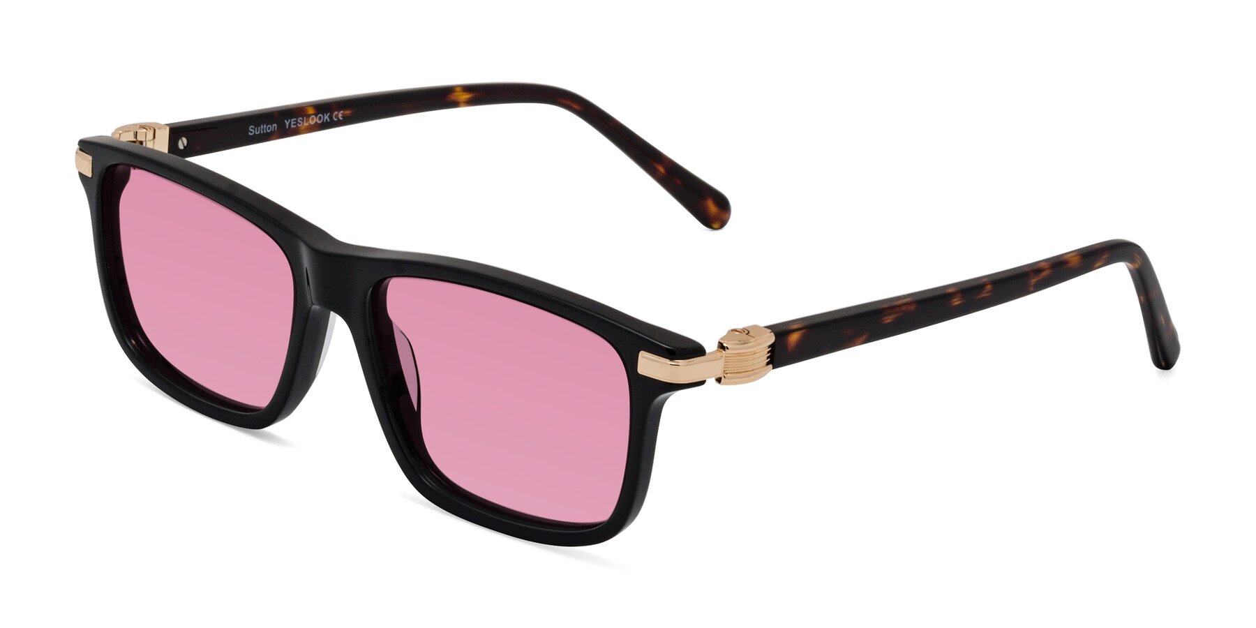 Angle of Sutton in Black/Tortoise with Medium Wine Tinted Lenses