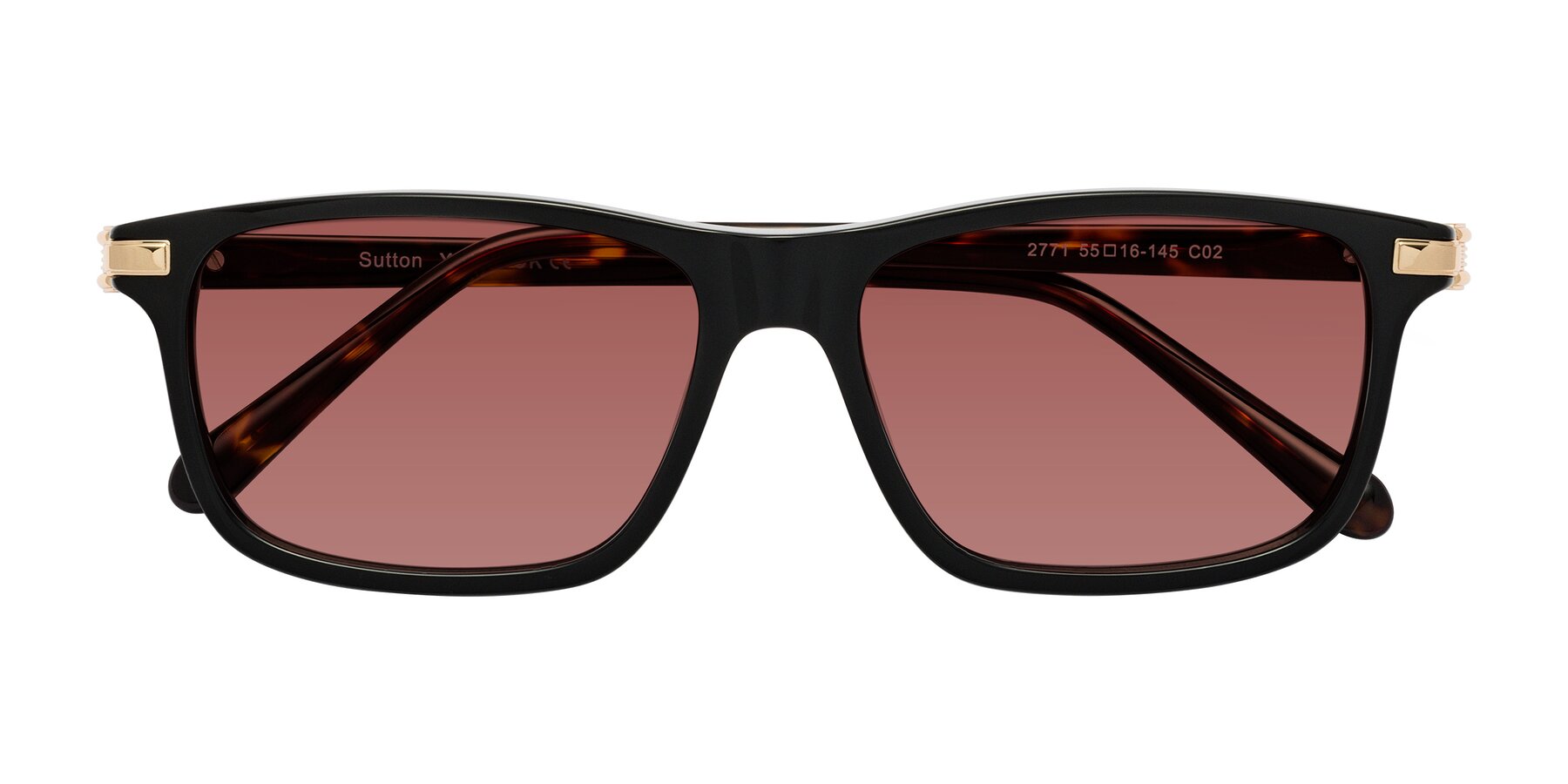 Folded Front of Sutton in Black/Tortoise with Garnet Tinted Lenses