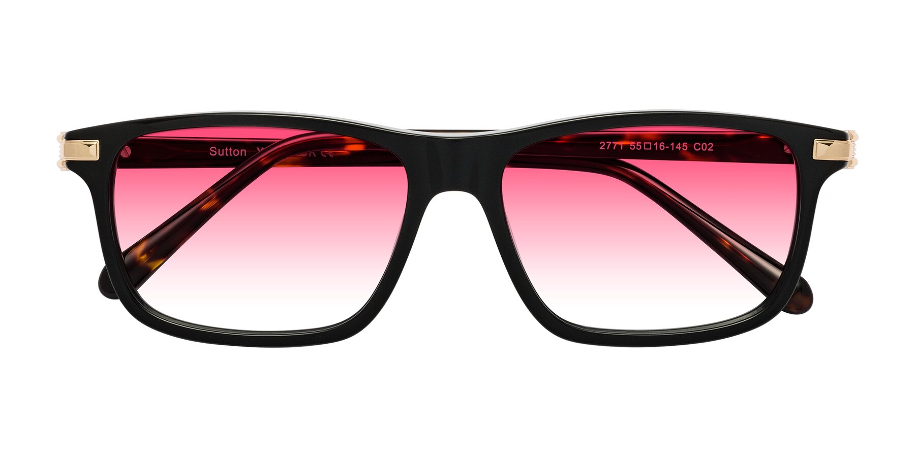 Folded Front of Sutton in Black/Tortoise with Pink Gradient Lenses