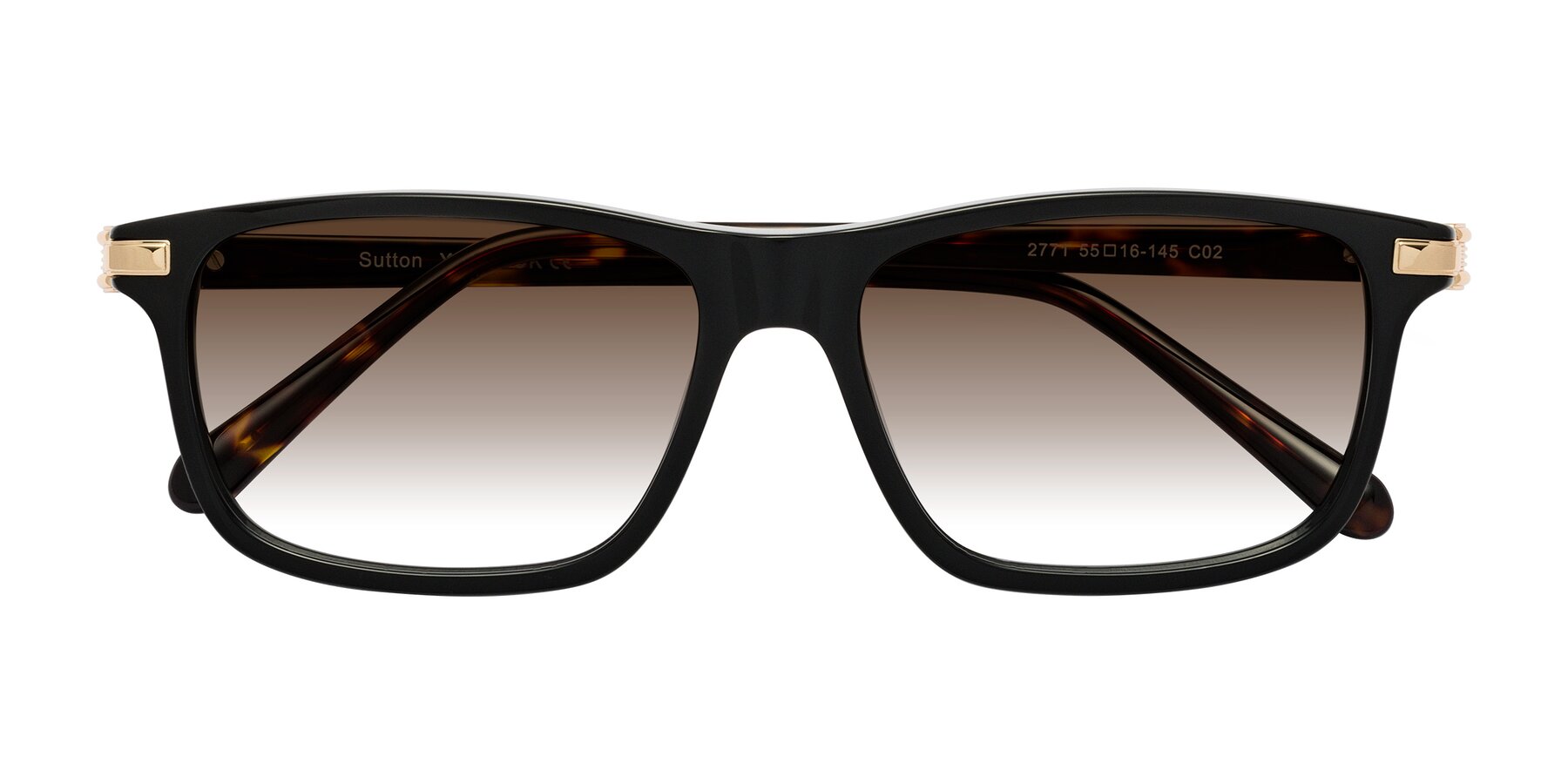 Folded Front of Sutton in Black/Tortoise with Brown Gradient Lenses