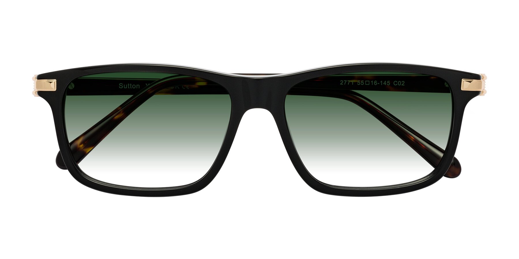 Folded Front of Sutton in Black/Tortoise with Green Gradient Lenses