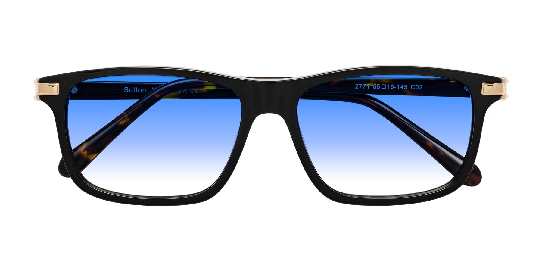 Folded Front of Sutton in Black/Tortoise with Blue Gradient Lenses