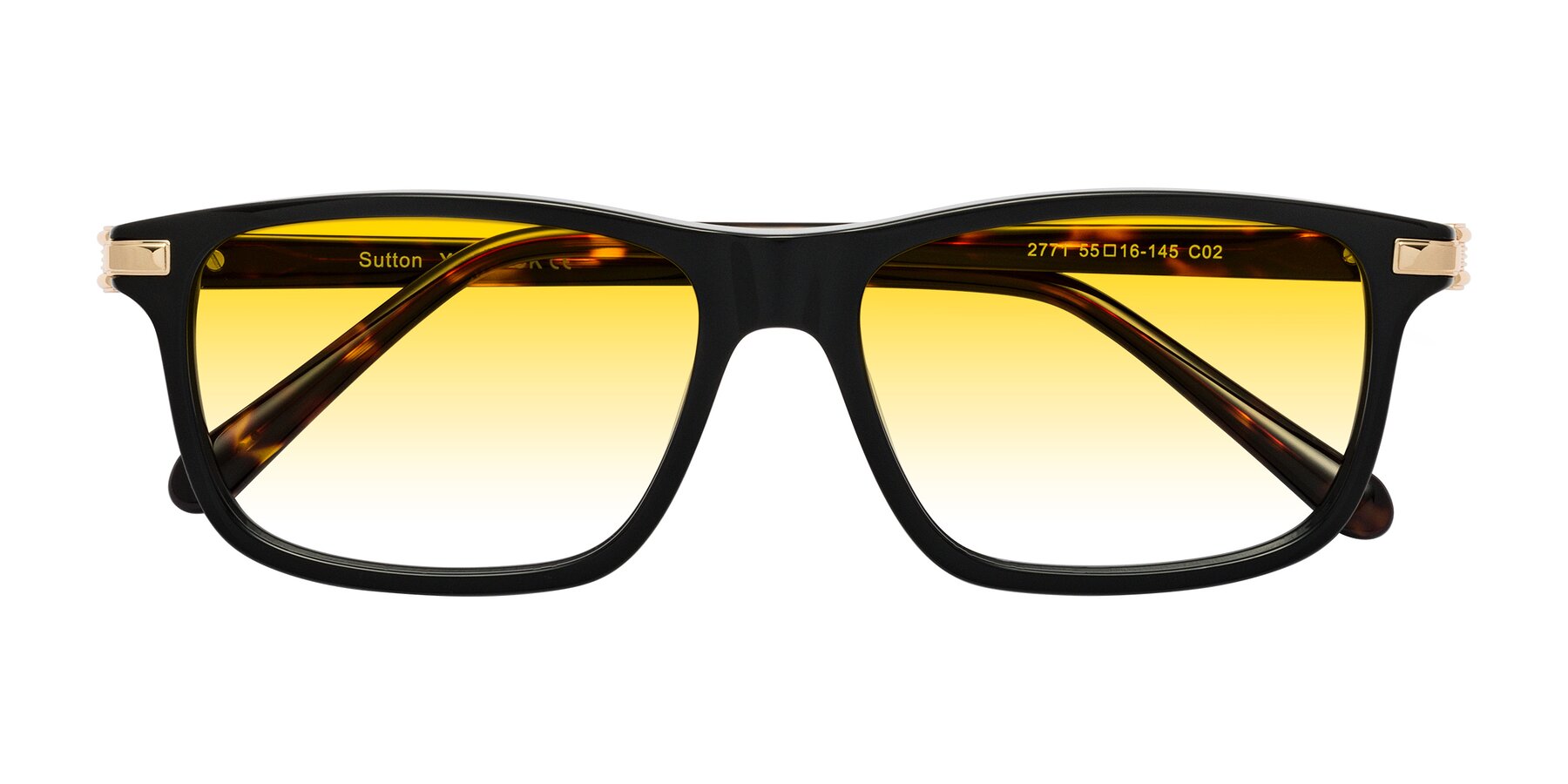 Folded Front of Sutton in Black/Tortoise with Yellow Gradient Lenses