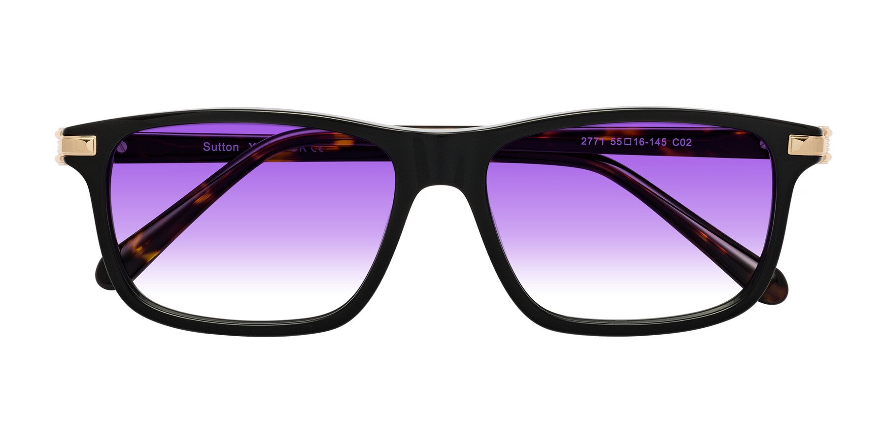 Folded Front of Sutton in Black/Tortoise with Purple Gradient Lenses