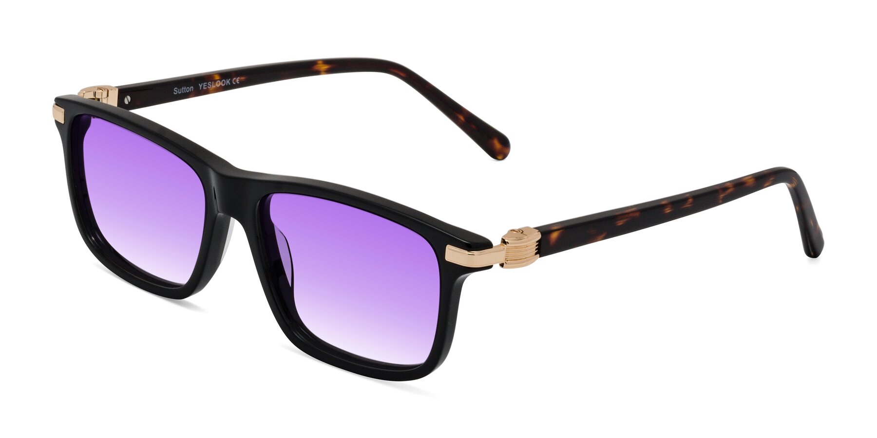 Angle of Sutton in Black/Tortoise with Purple Gradient Lenses
