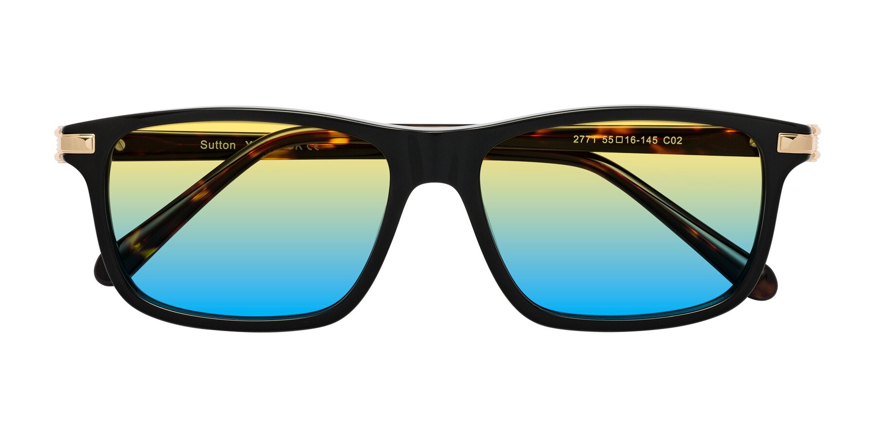 Folded Front of Sutton in Black/Tortoise with Yellow / Blue Gradient Lenses