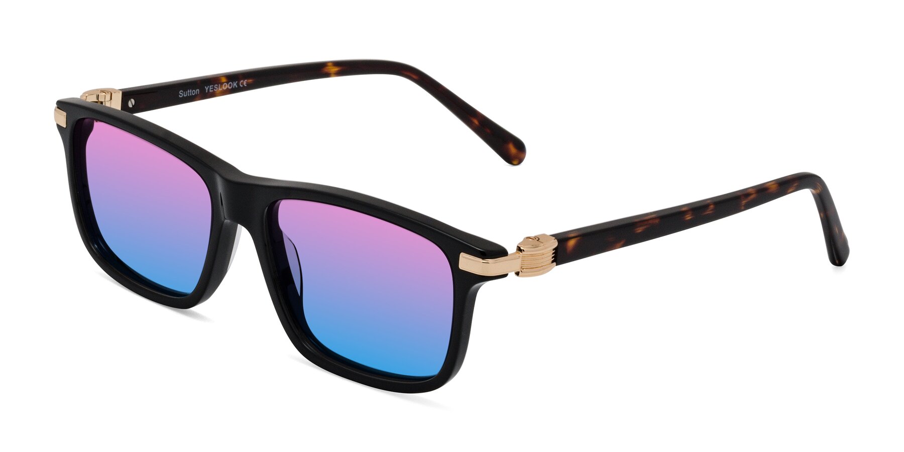 Angle of Sutton in Black/Tortoise with Pink / Blue Gradient Lenses