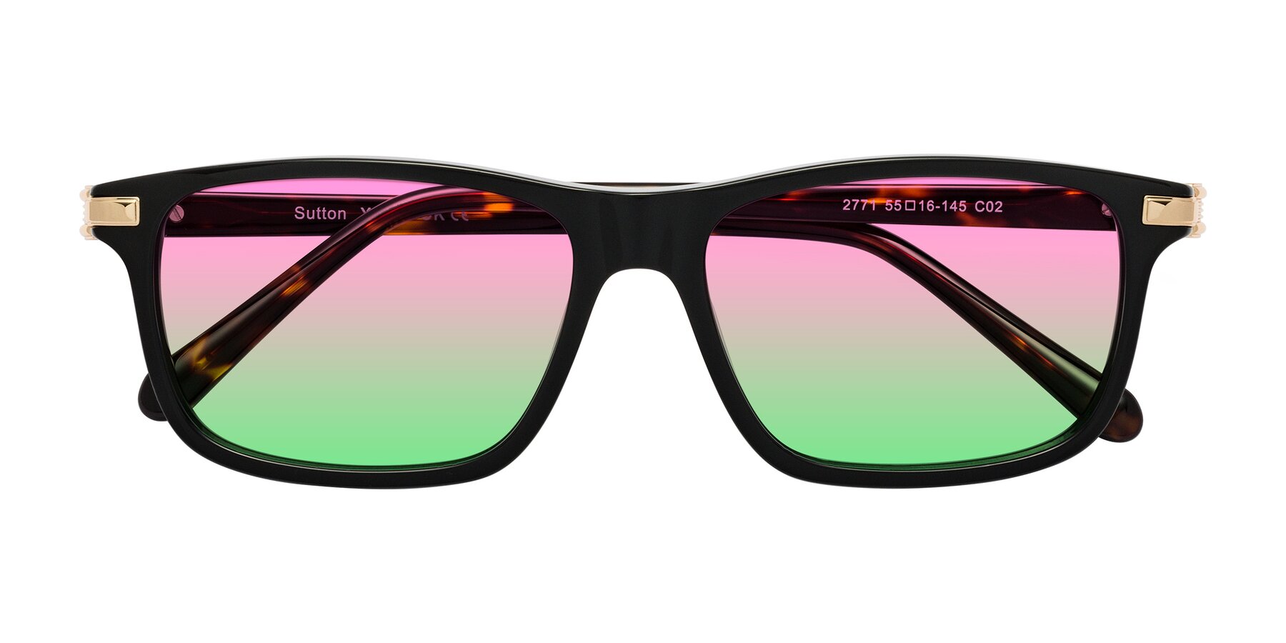 Folded Front of Sutton in Black/Tortoise with Pink / Green Gradient Lenses