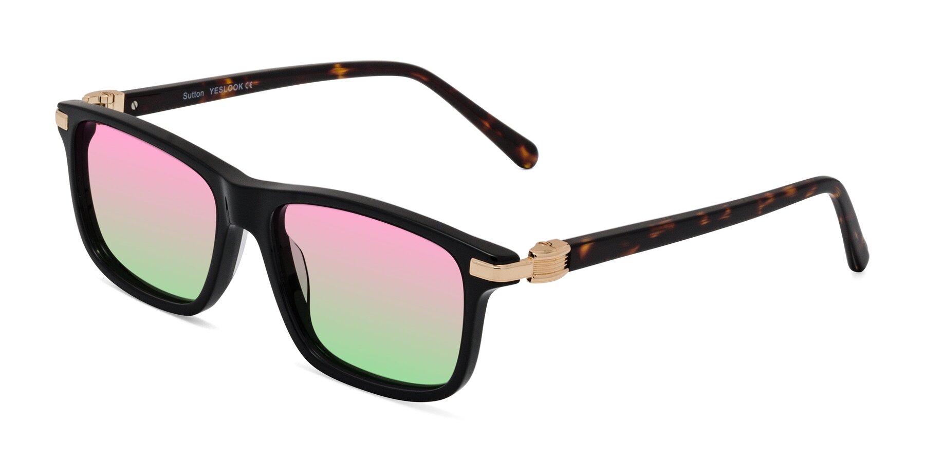 Angle of Sutton in Black/Tortoise with Pink / Green Gradient Lenses