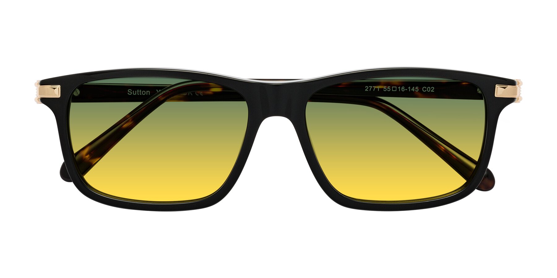 Folded Front of Sutton in Black/Tortoise with Green / Yellow Gradient Lenses