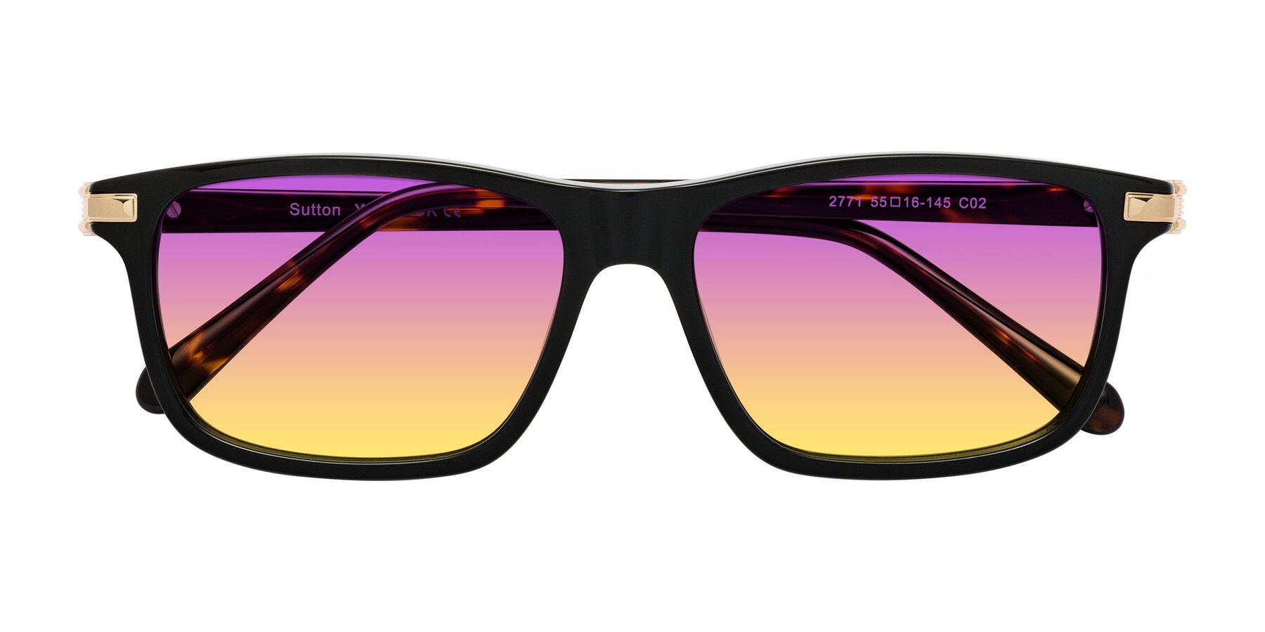 Folded Front of Sutton in Black/Tortoise with Purple / Yellow Gradient Lenses