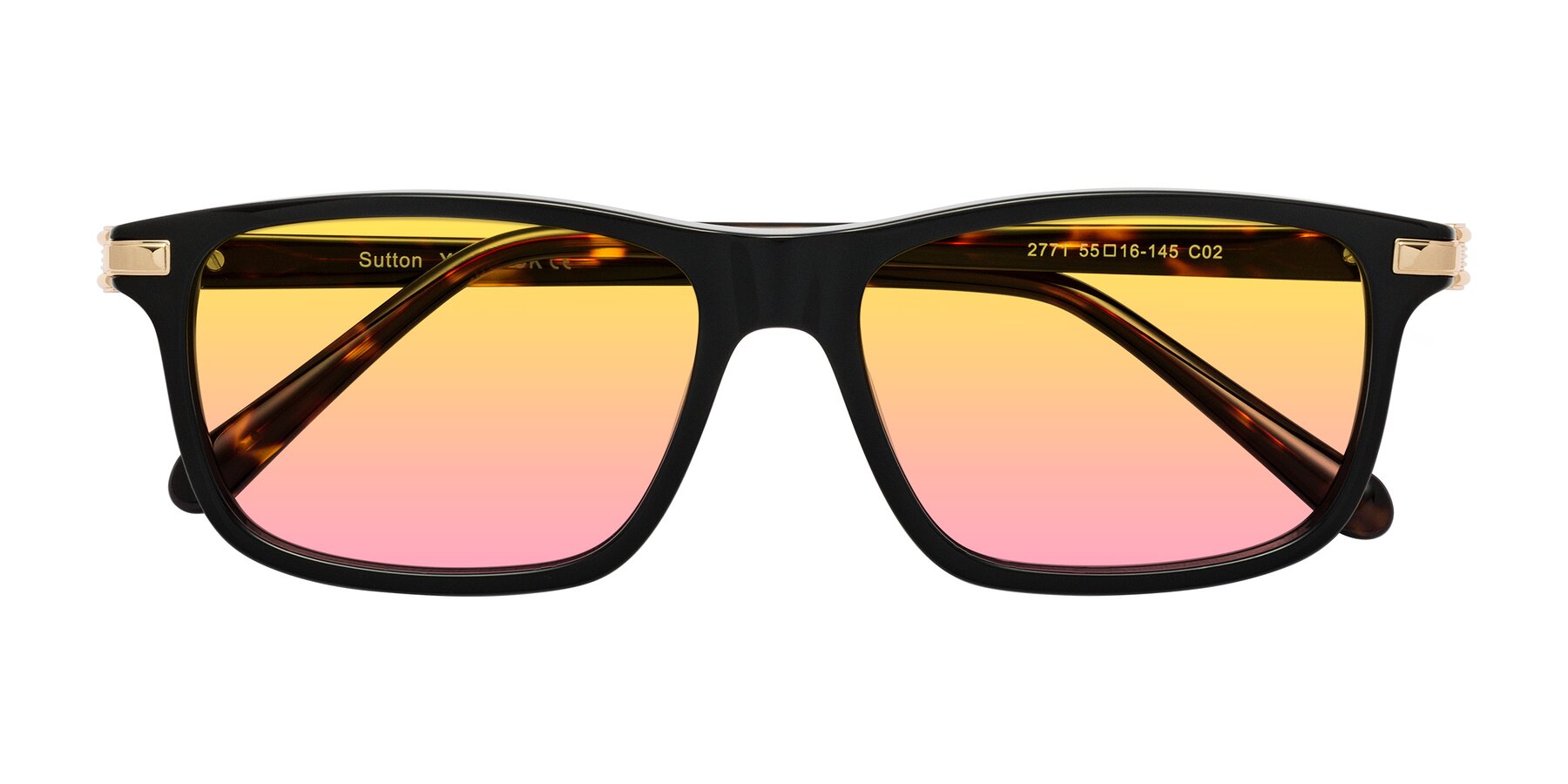 Folded Front of Sutton in Black/Tortoise with Yellow / Pink Gradient Lenses