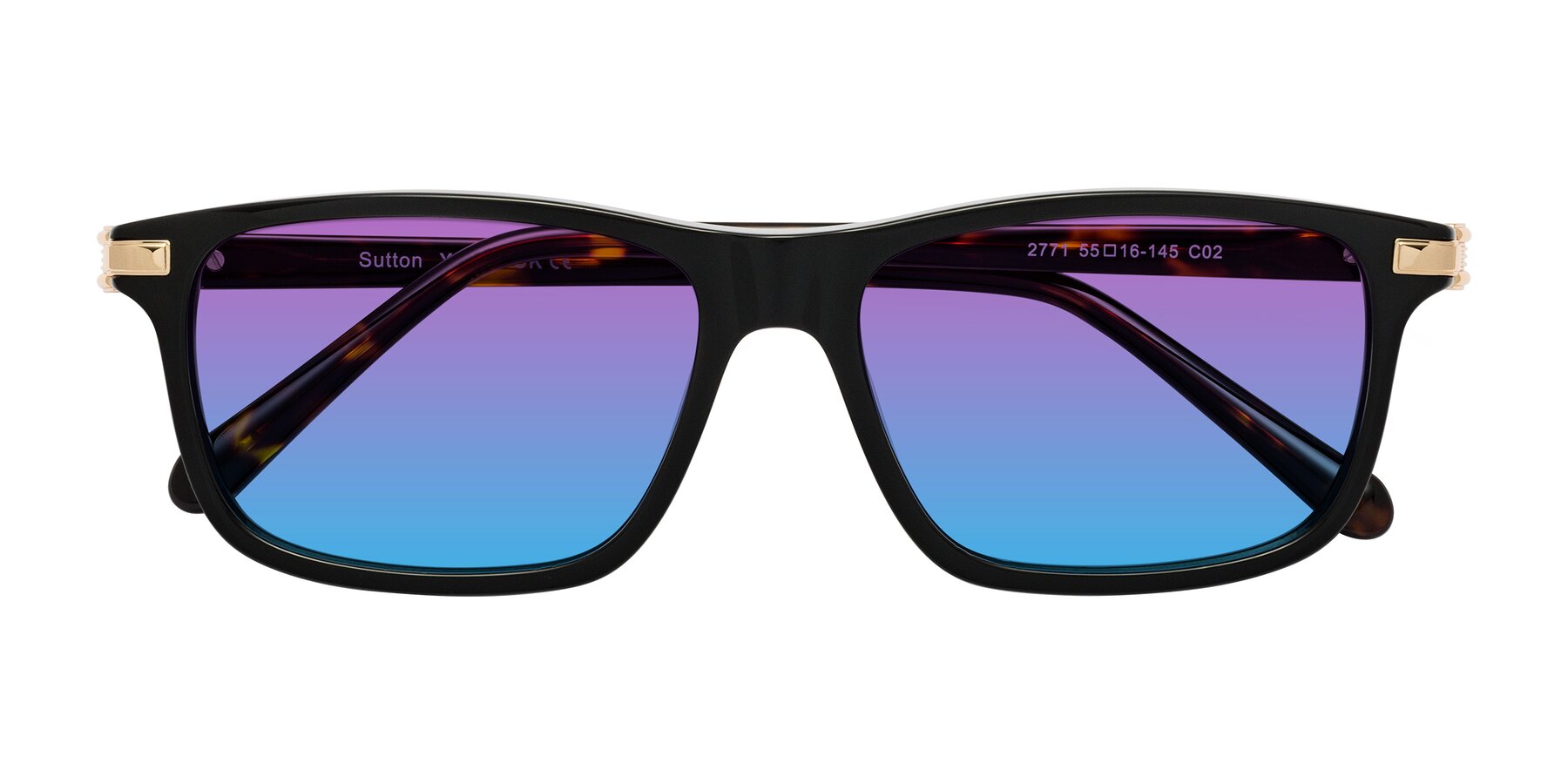 Folded Front of Sutton in Black/Tortoise with Purple / Blue Gradient Lenses