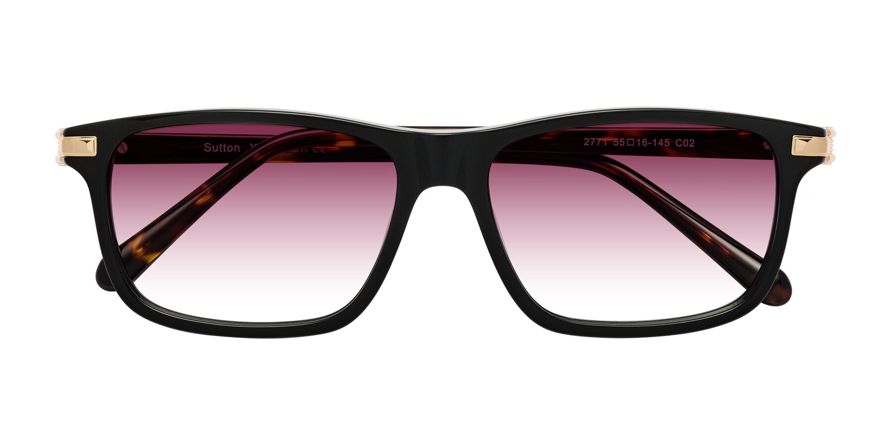 Folded Front of Sutton in Black/Tortoise with Wine Gradient Lenses