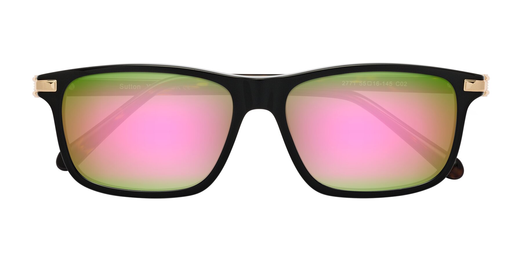 Folded Front of Sutton in Black/Tortoise with Pink Mirrored Lenses