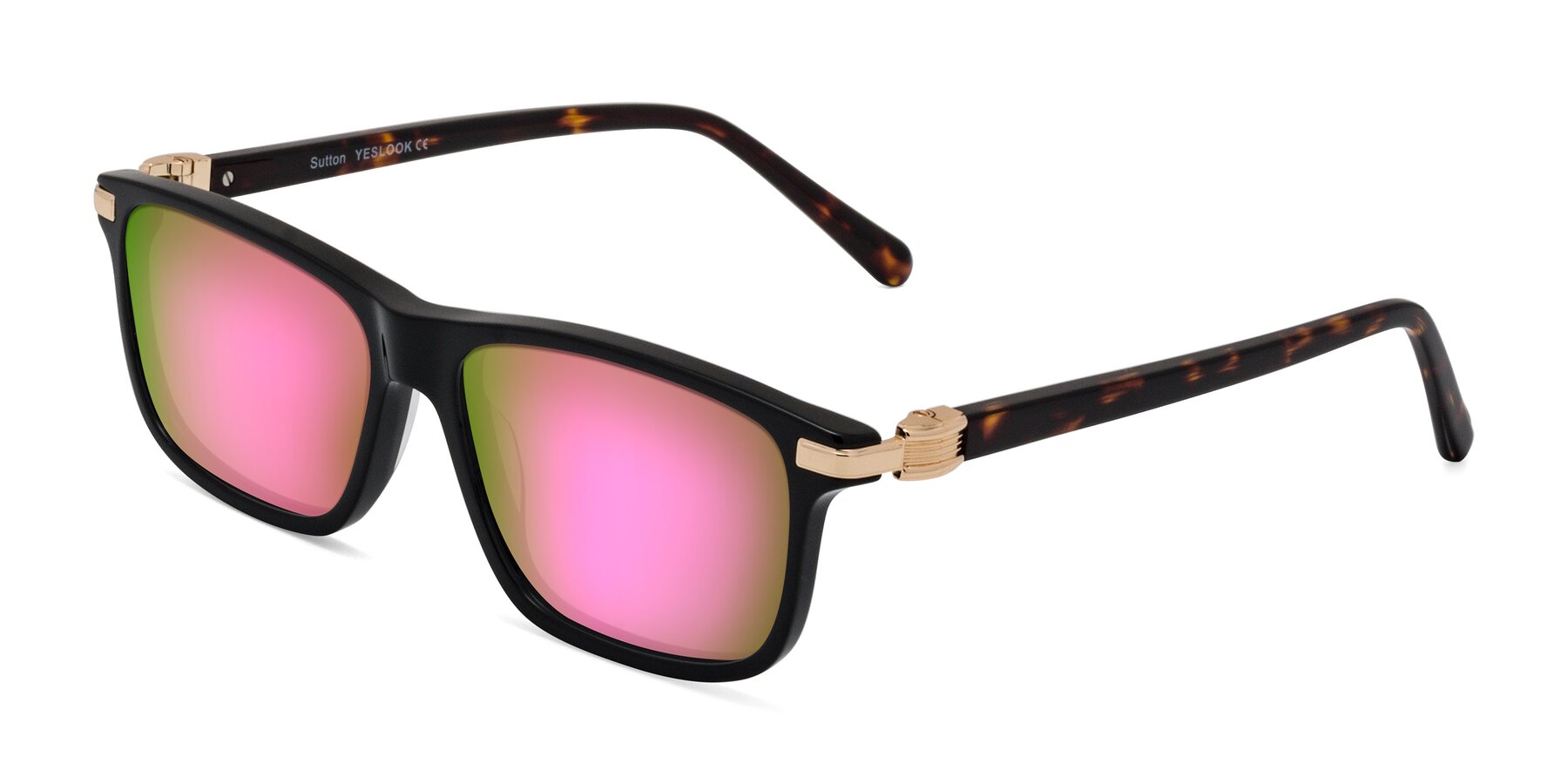 Angle of Sutton in Black/Tortoise with Pink Mirrored Lenses