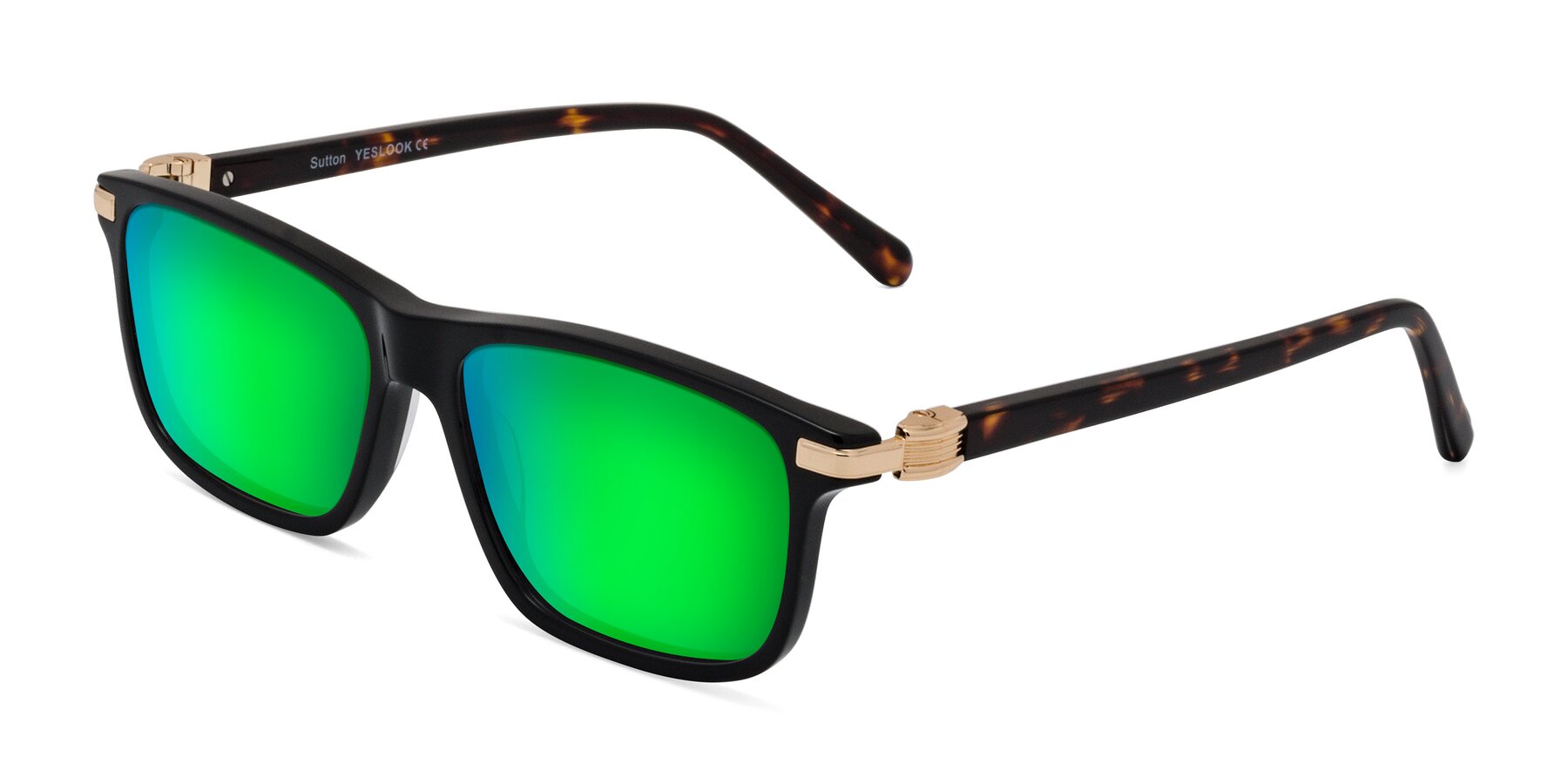 Angle of Sutton in Black/Tortoise with Green Mirrored Lenses