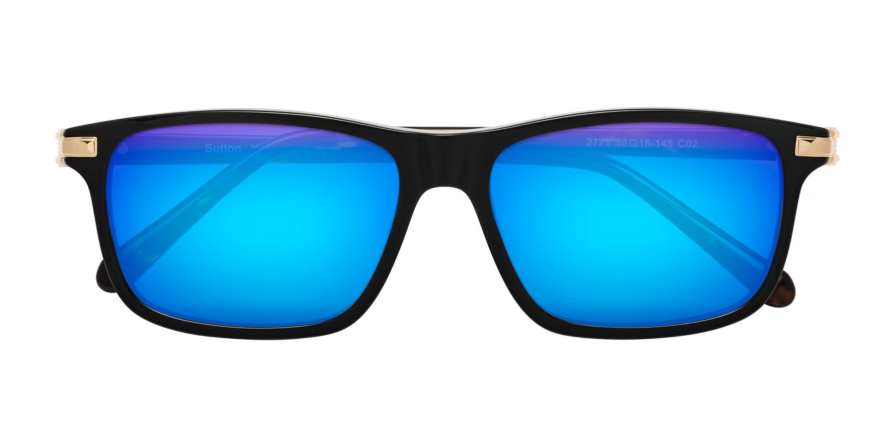 Folded Front of Sutton in Black/Tortoise with Blue Mirrored Lenses