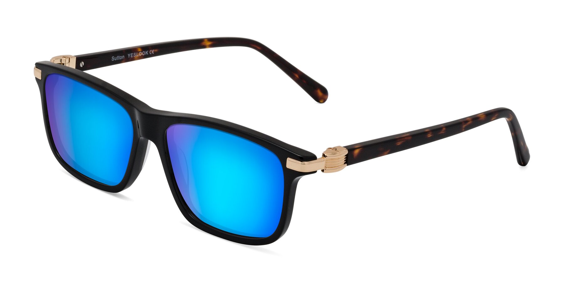 Angle of Sutton in Black/Tortoise with Blue Mirrored Lenses