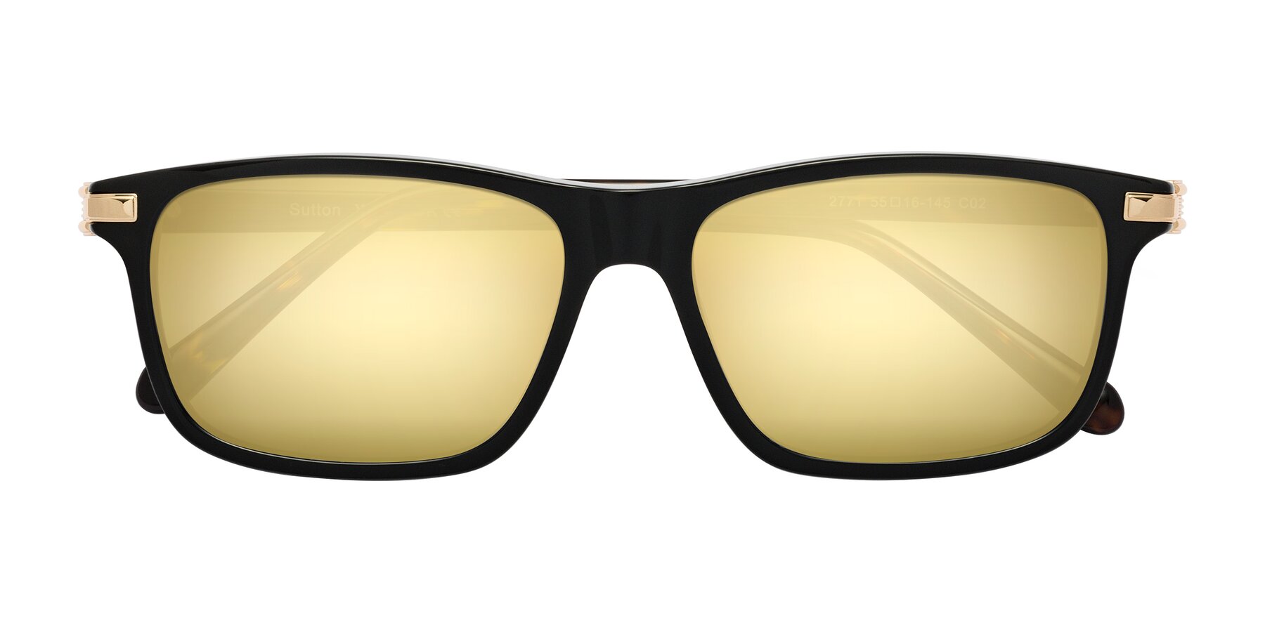 Folded Front of Sutton in Black/Tortoise with Gold Mirrored Lenses