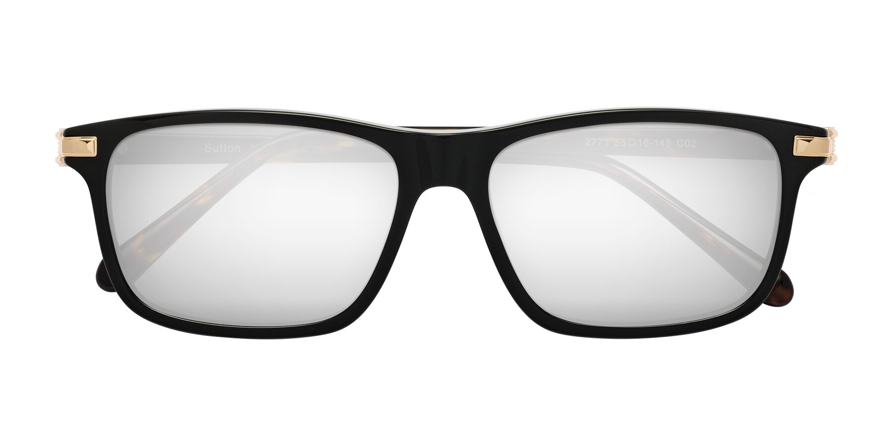 Folded Front of Sutton in Black/Tortoise with Silver Mirrored Lenses