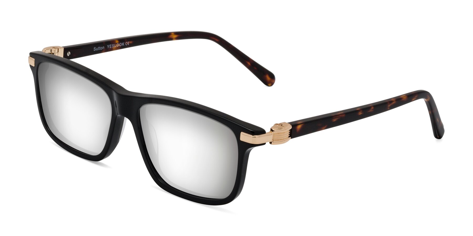 Angle of Sutton in Black/Tortoise with Silver Mirrored Lenses
