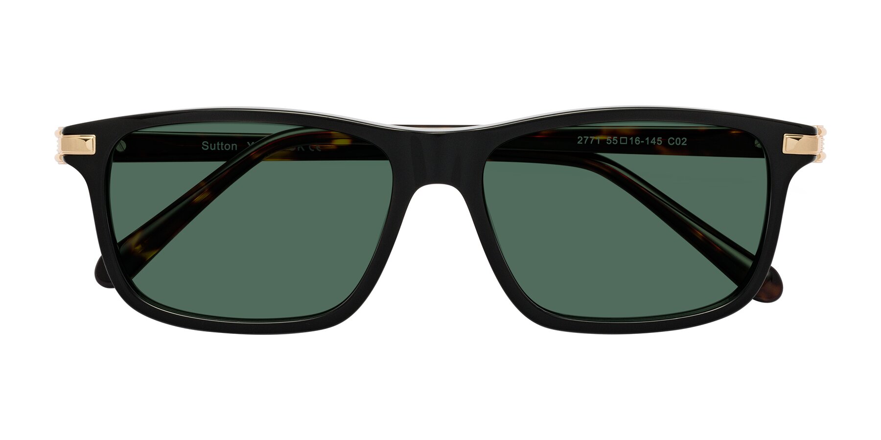 Folded Front of Sutton in Black/Tortoise with Green Polarized Lenses