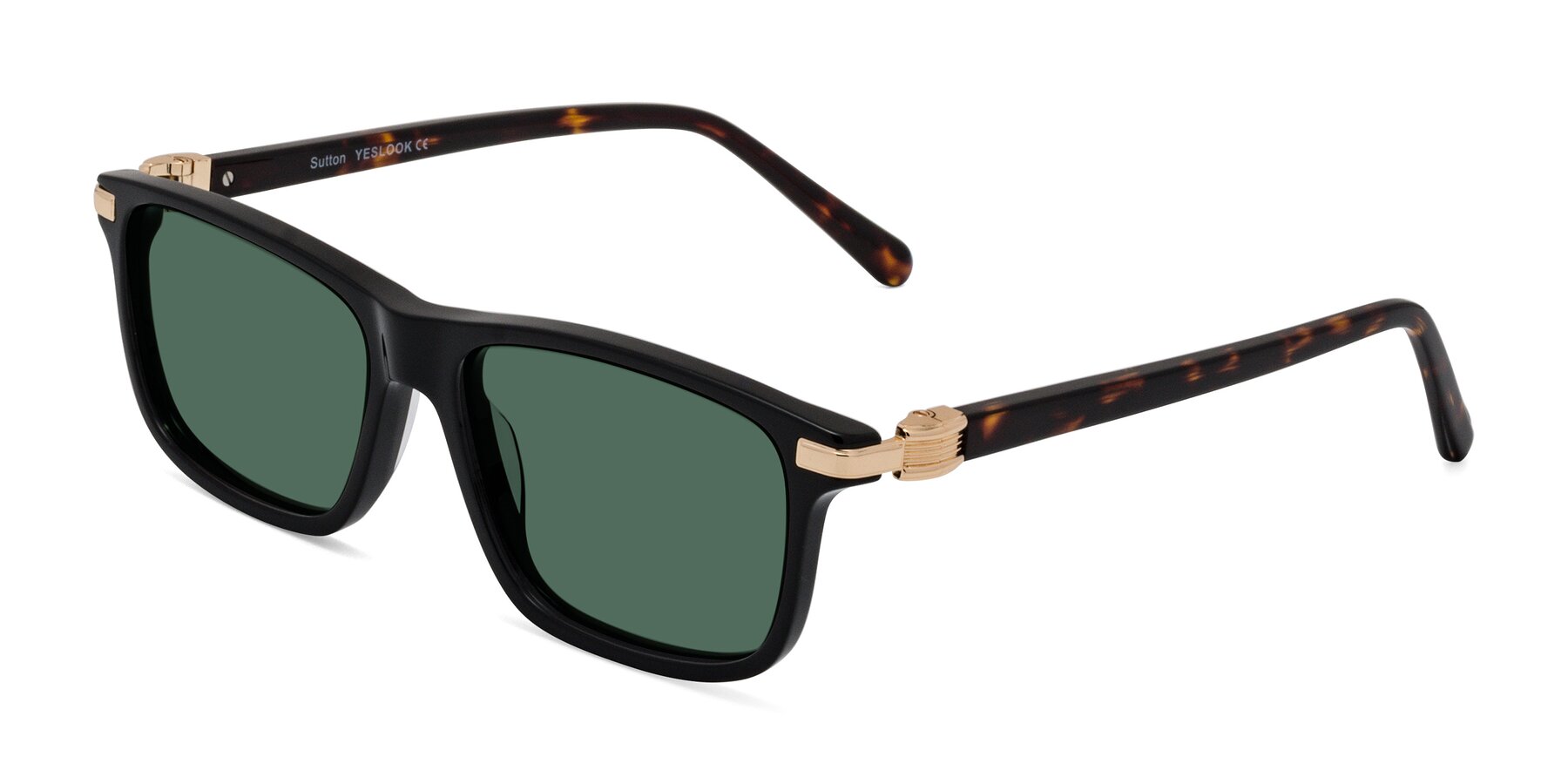 Angle of Sutton in Black/Tortoise with Green Polarized Lenses