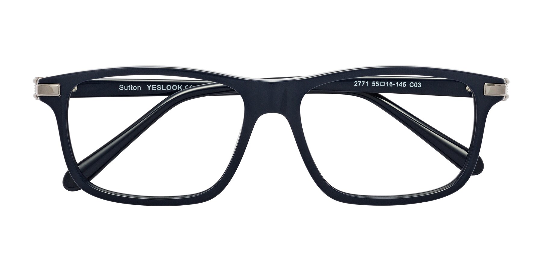 Folded Front of Sutton in Dark Navy with Clear Eyeglass Lenses