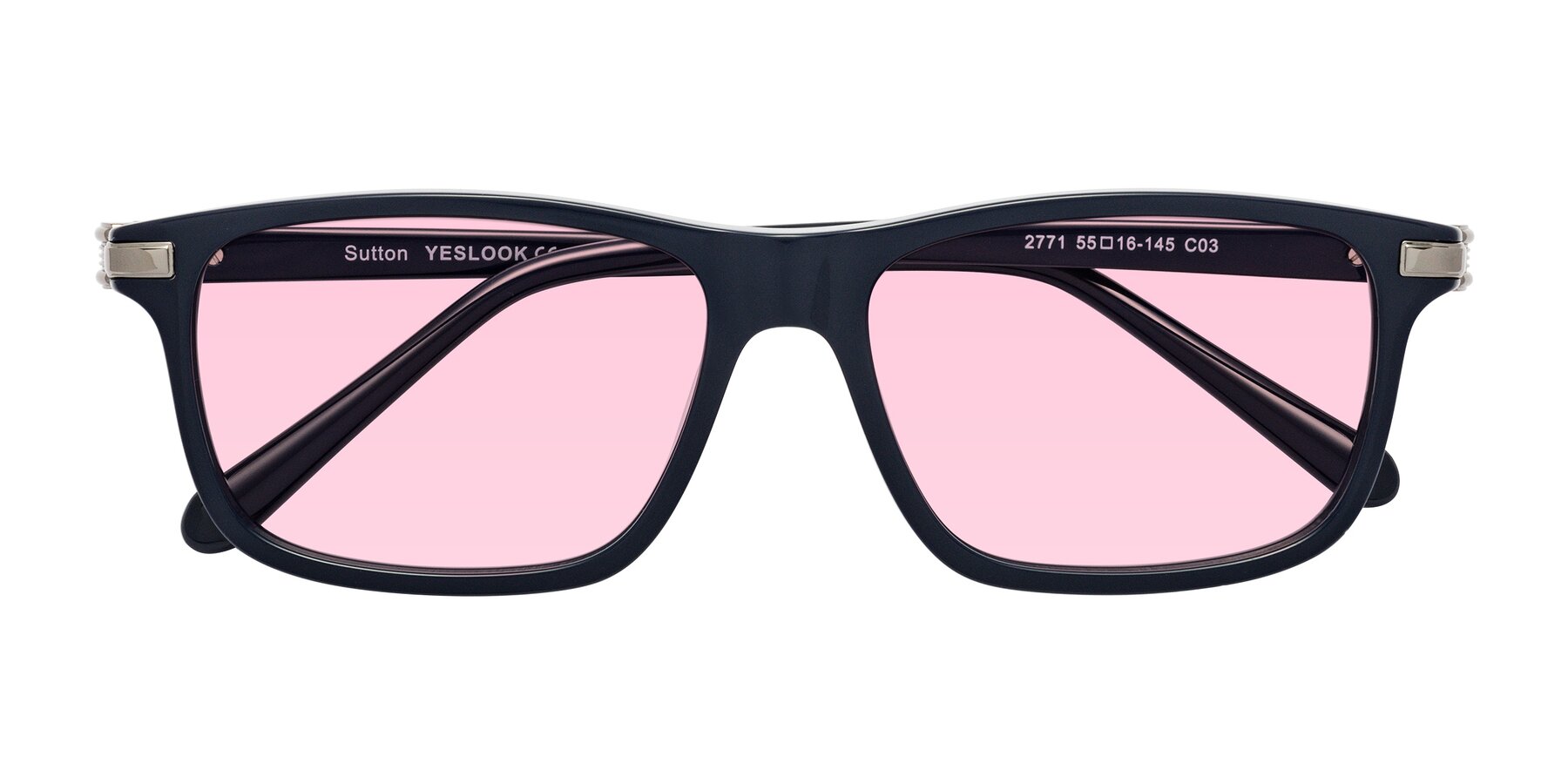 Folded Front of Sutton in Dark Navy with Light Pink Tinted Lenses