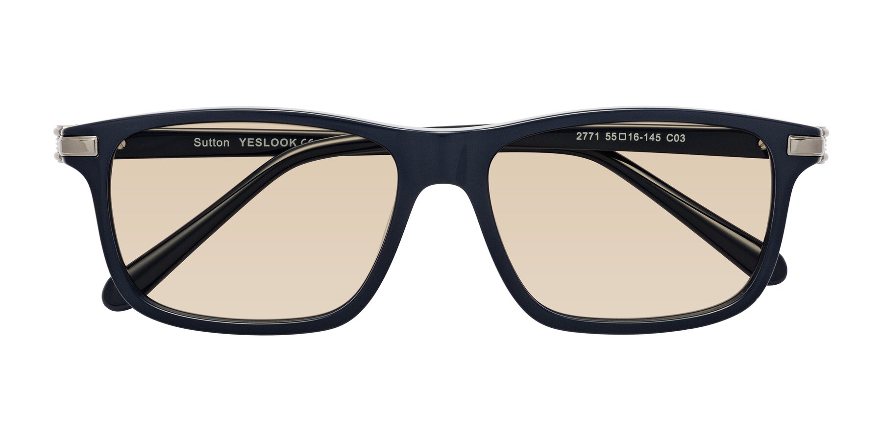 Folded Front of Sutton in Dark Navy with Light Brown Tinted Lenses