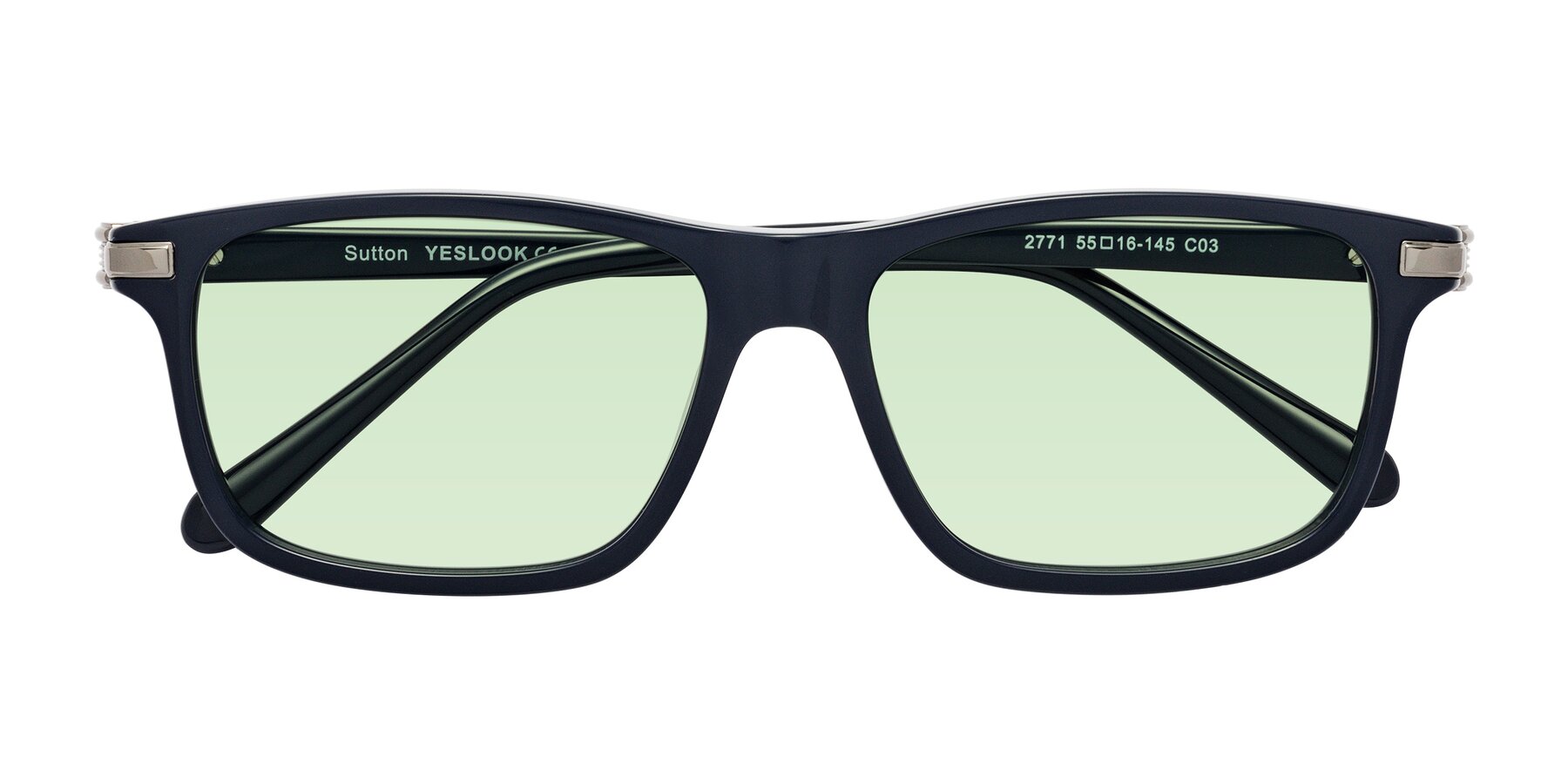 Folded Front of Sutton in Dark Navy with Light Green Tinted Lenses