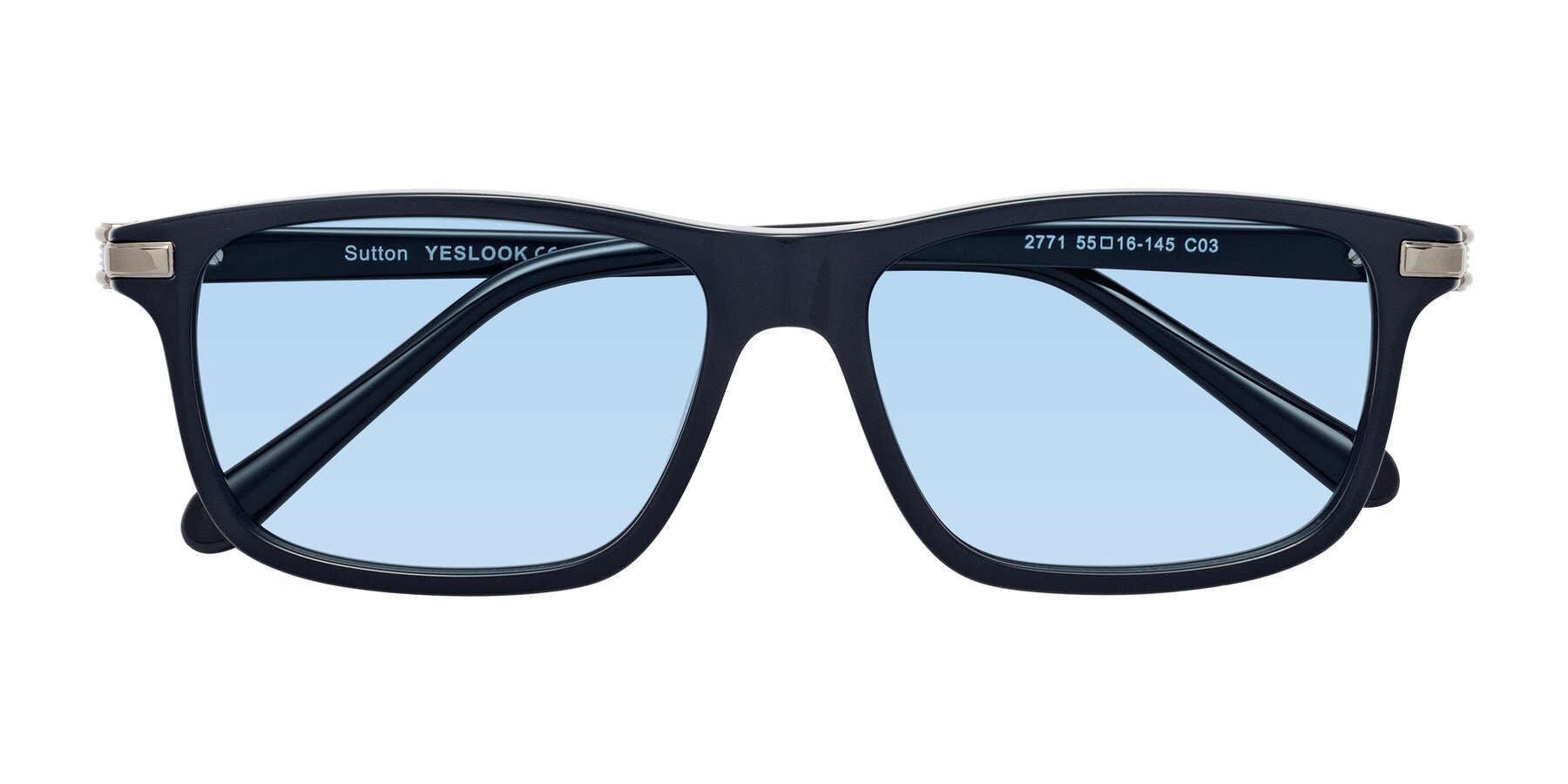 Folded Front of Sutton in Dark Navy with Light Blue Tinted Lenses