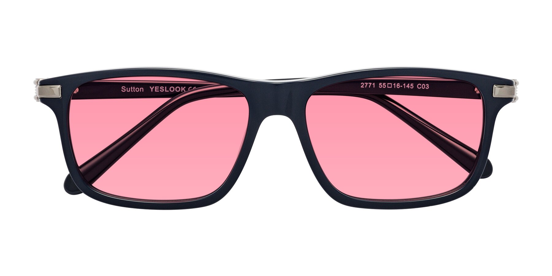 Folded Front of Sutton in Dark Navy with Pink Tinted Lenses