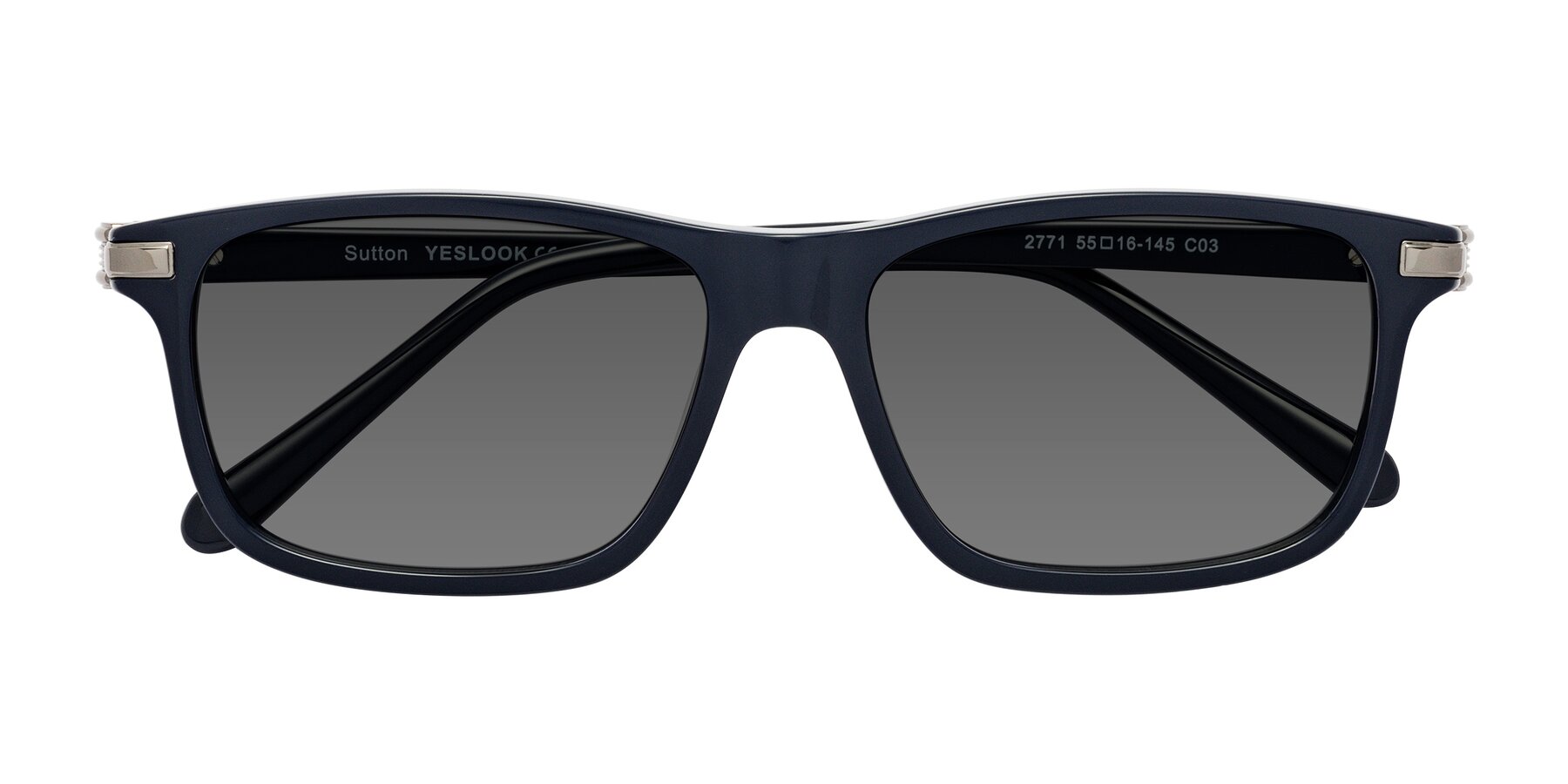 Folded Front of Sutton in Dark Navy with Medium Gray Tinted Lenses