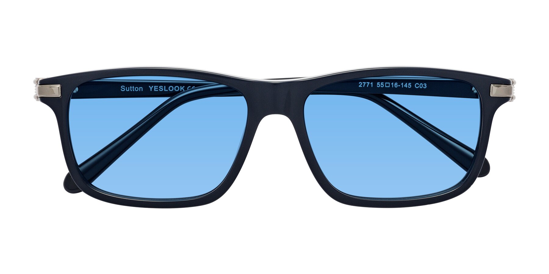 Folded Front of Sutton in Dark Navy with Medium Blue Tinted Lenses