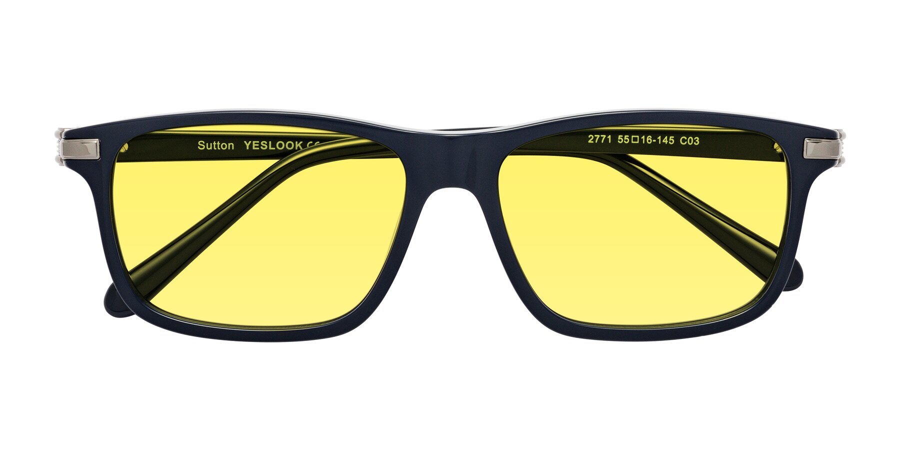 Folded Front of Sutton in Dark Navy with Medium Yellow Tinted Lenses
