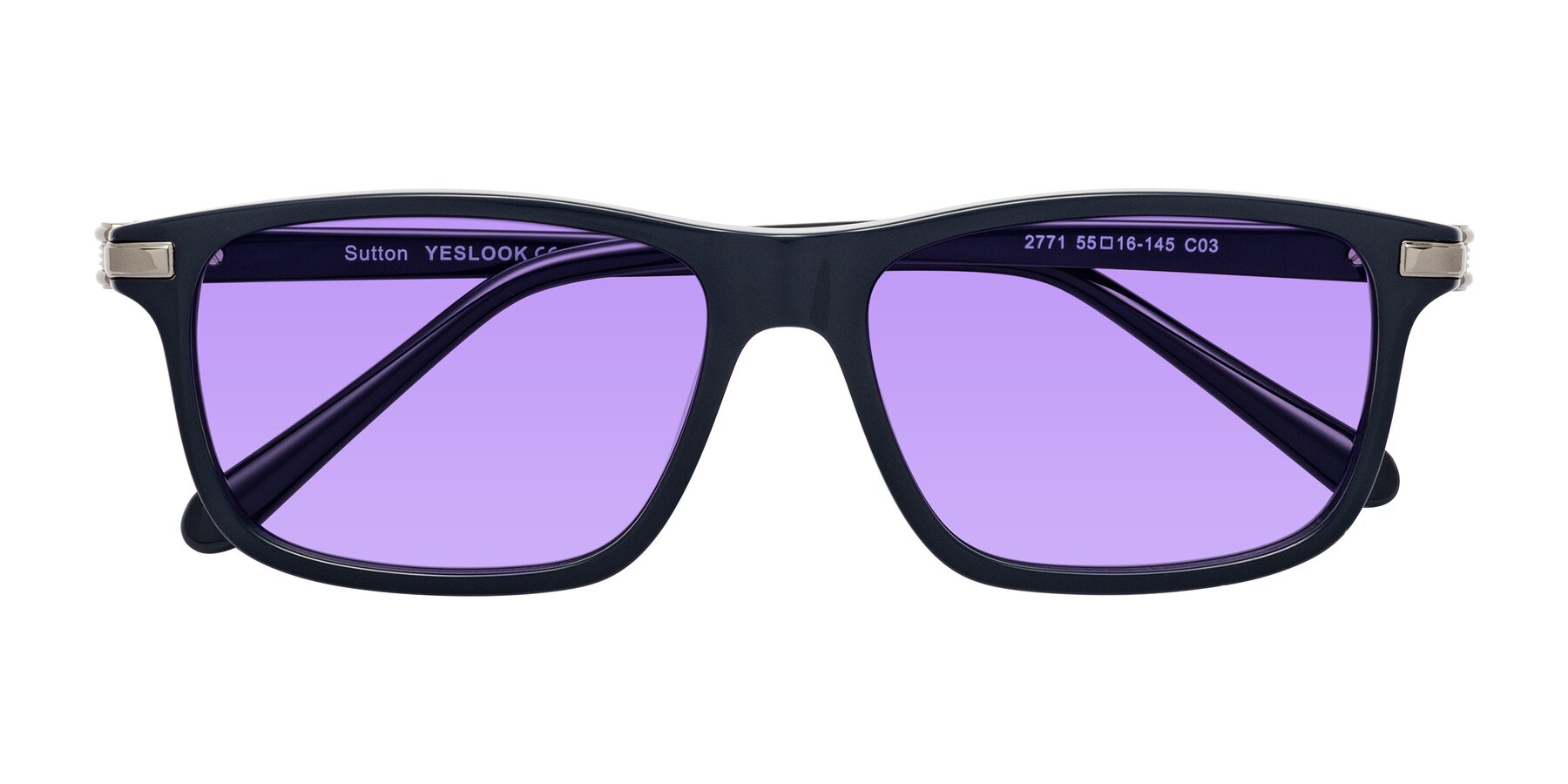Folded Front of Sutton in Dark Navy with Medium Purple Tinted Lenses