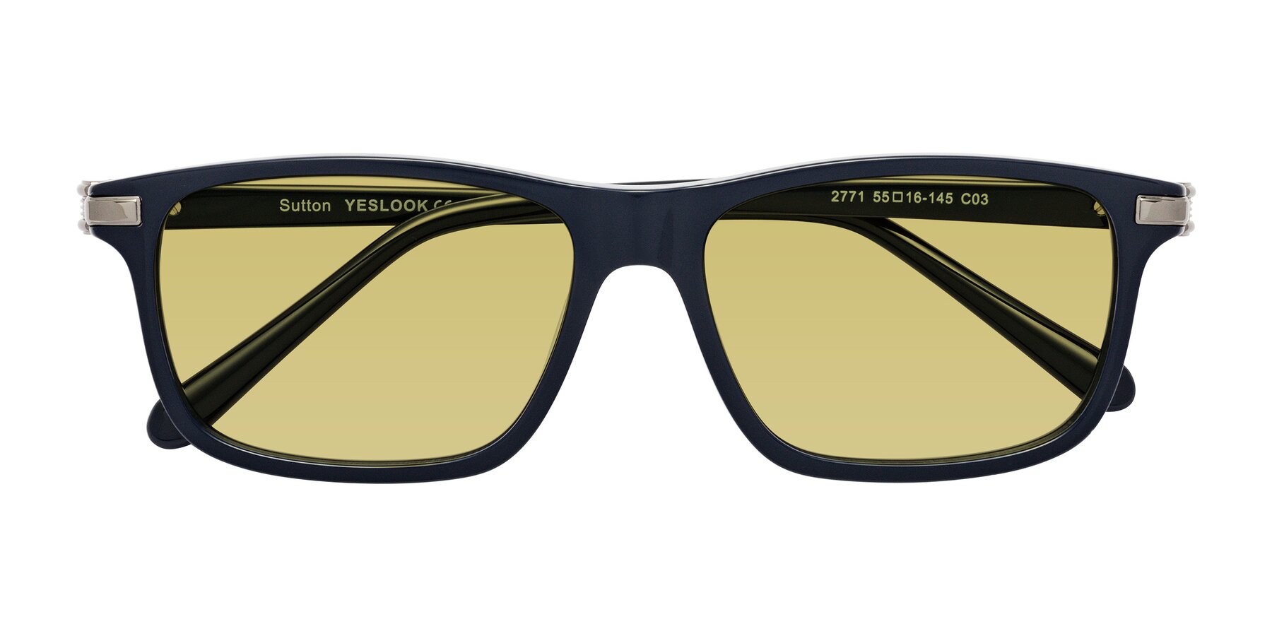 Folded Front of Sutton in Dark Navy with Medium Champagne Tinted Lenses