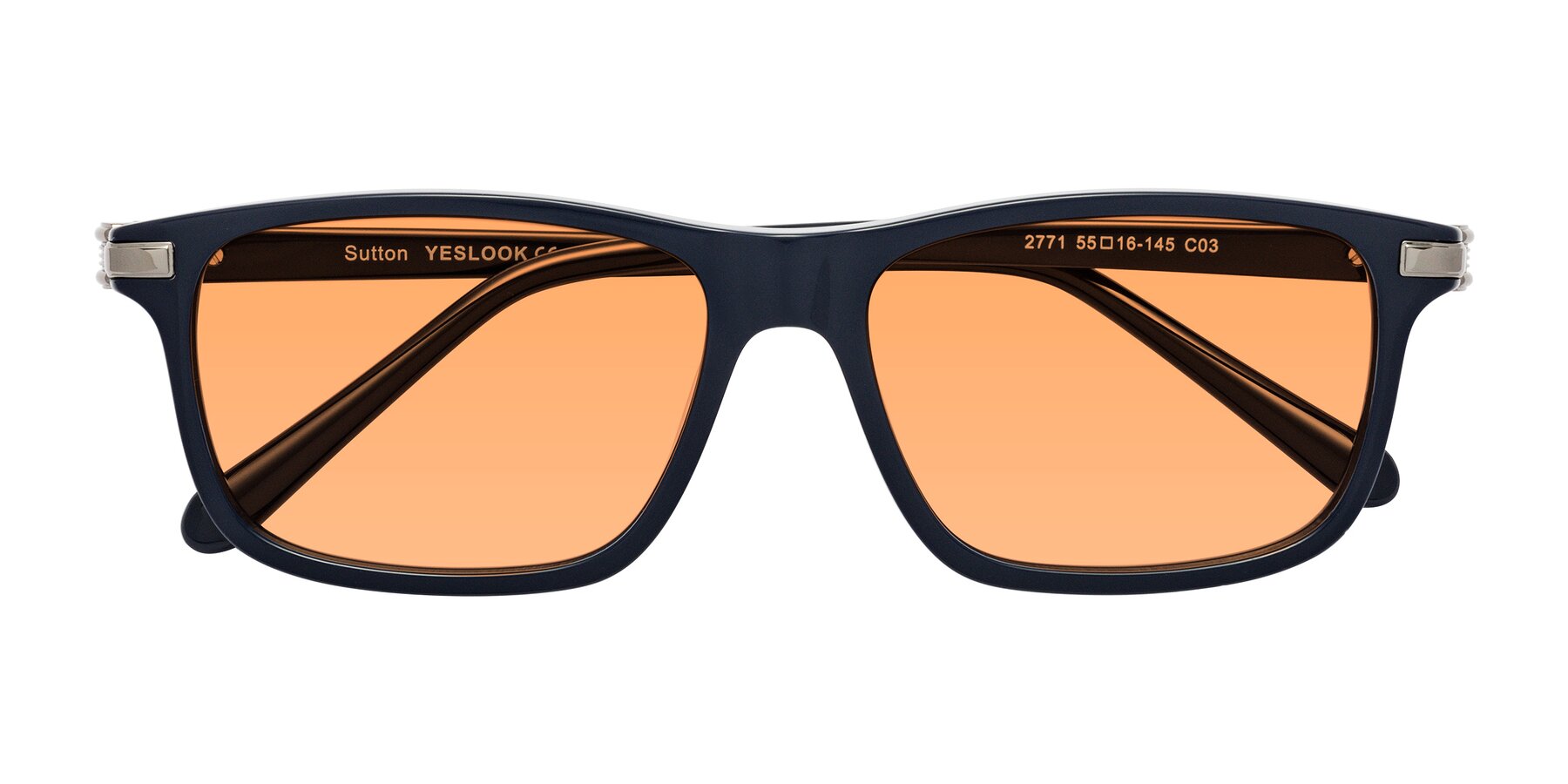 Folded Front of Sutton in Dark Navy with Medium Orange Tinted Lenses